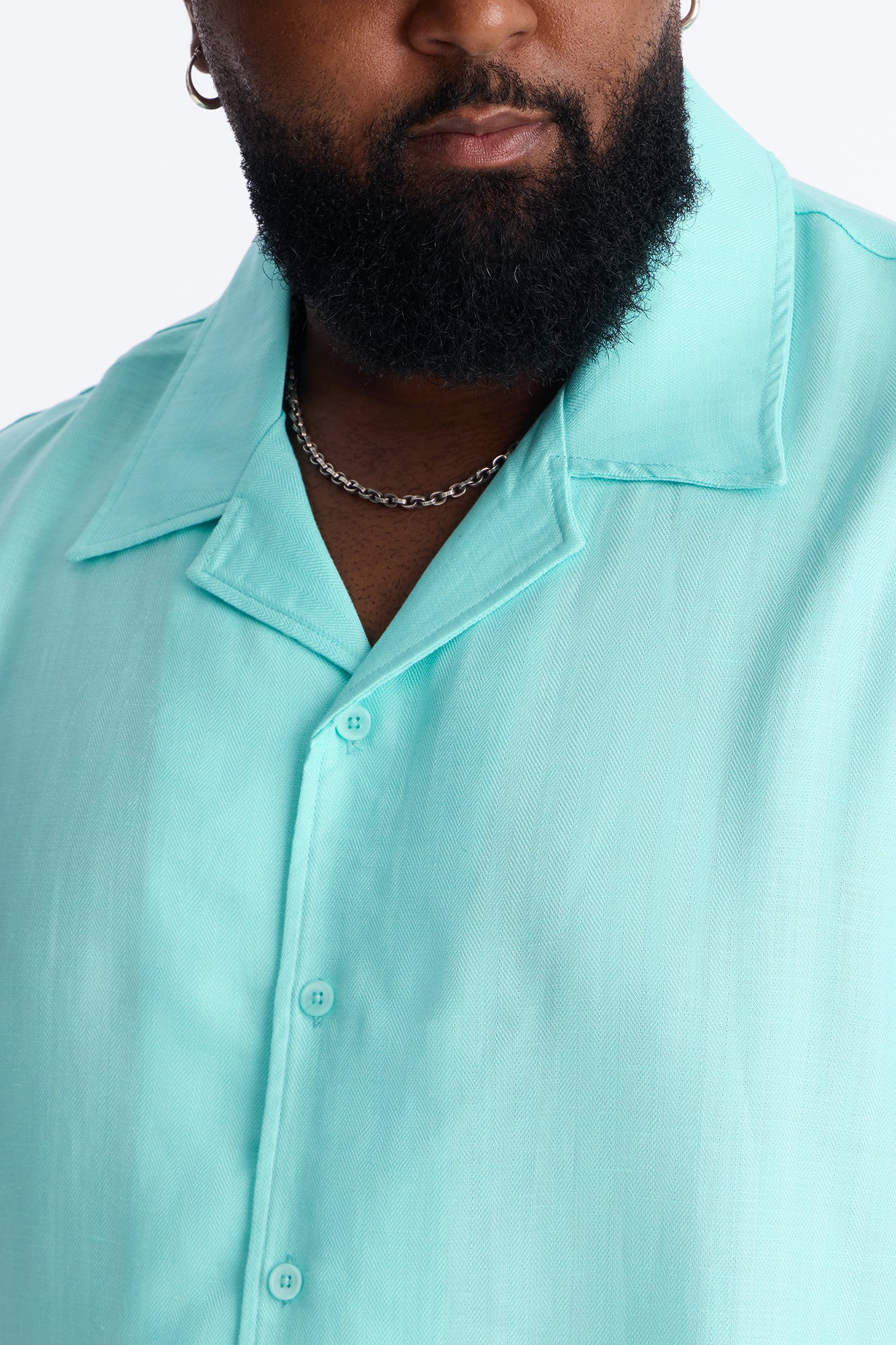 Cropped Wastelander Cuban Collar Button Up Shirt - Turquoise - Image 6