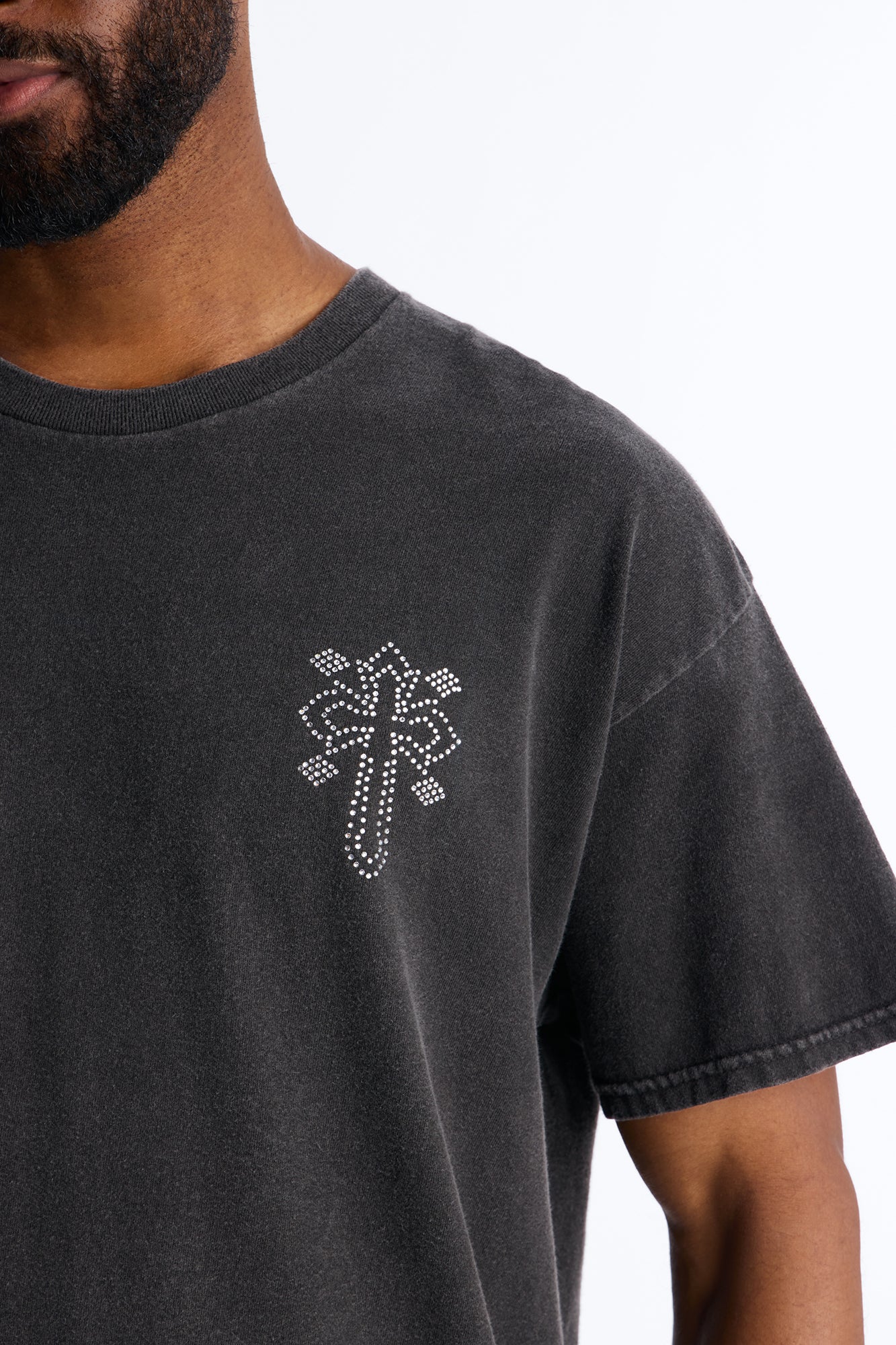 Cross My Heart Rhinestones Oversized Short Sleeve Tee - Black - Image 3