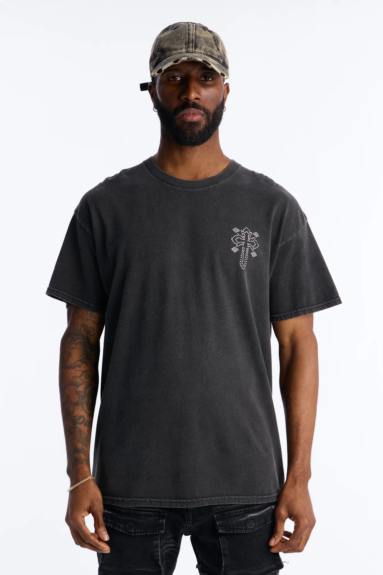 Cross My Heart Rhinestones Oversized Short Sleeve Tee - Black - Image 4