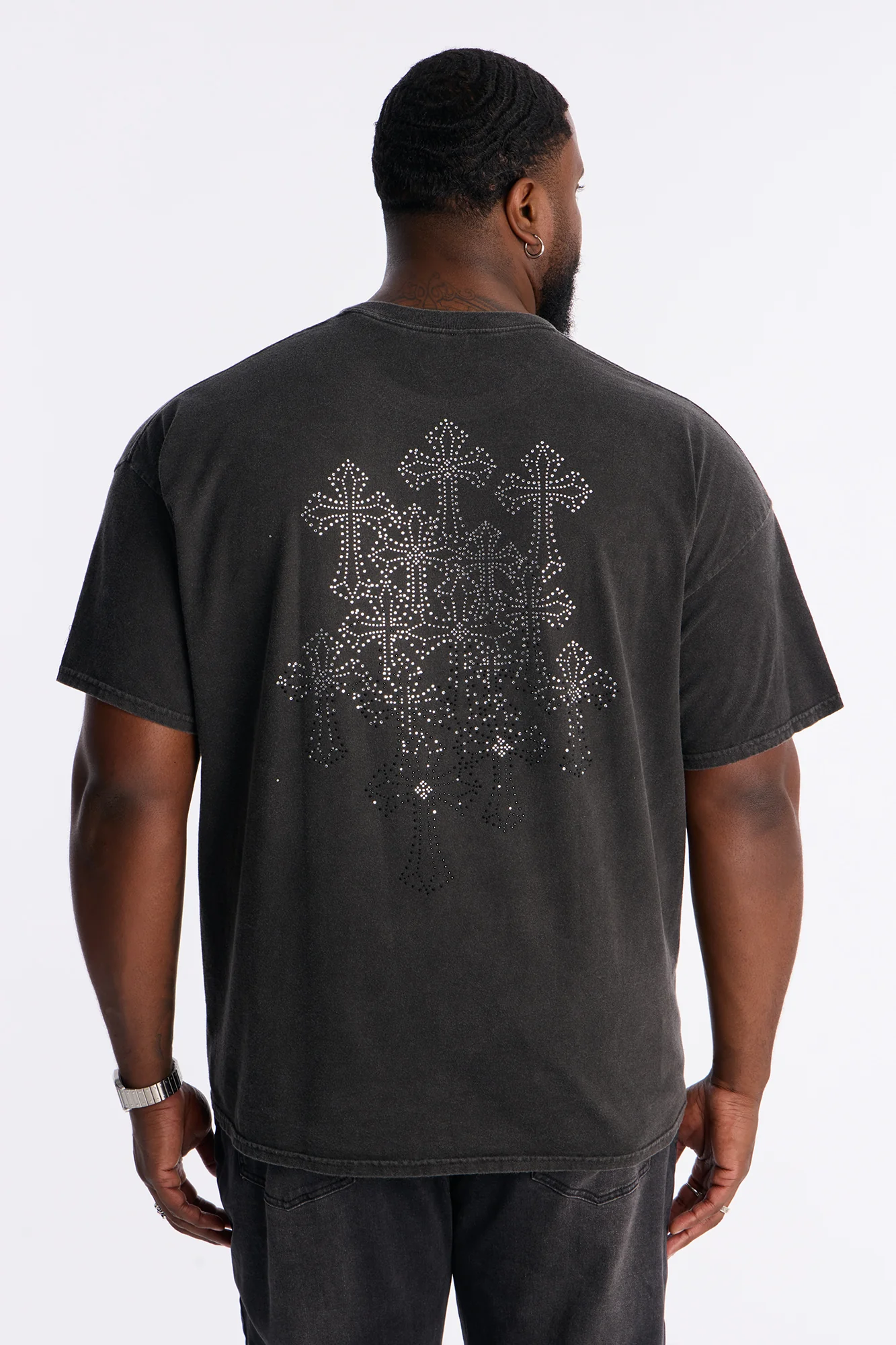 Cross My Heart Rhinestones Oversized Short Sleeve Tee - Black - Image 5