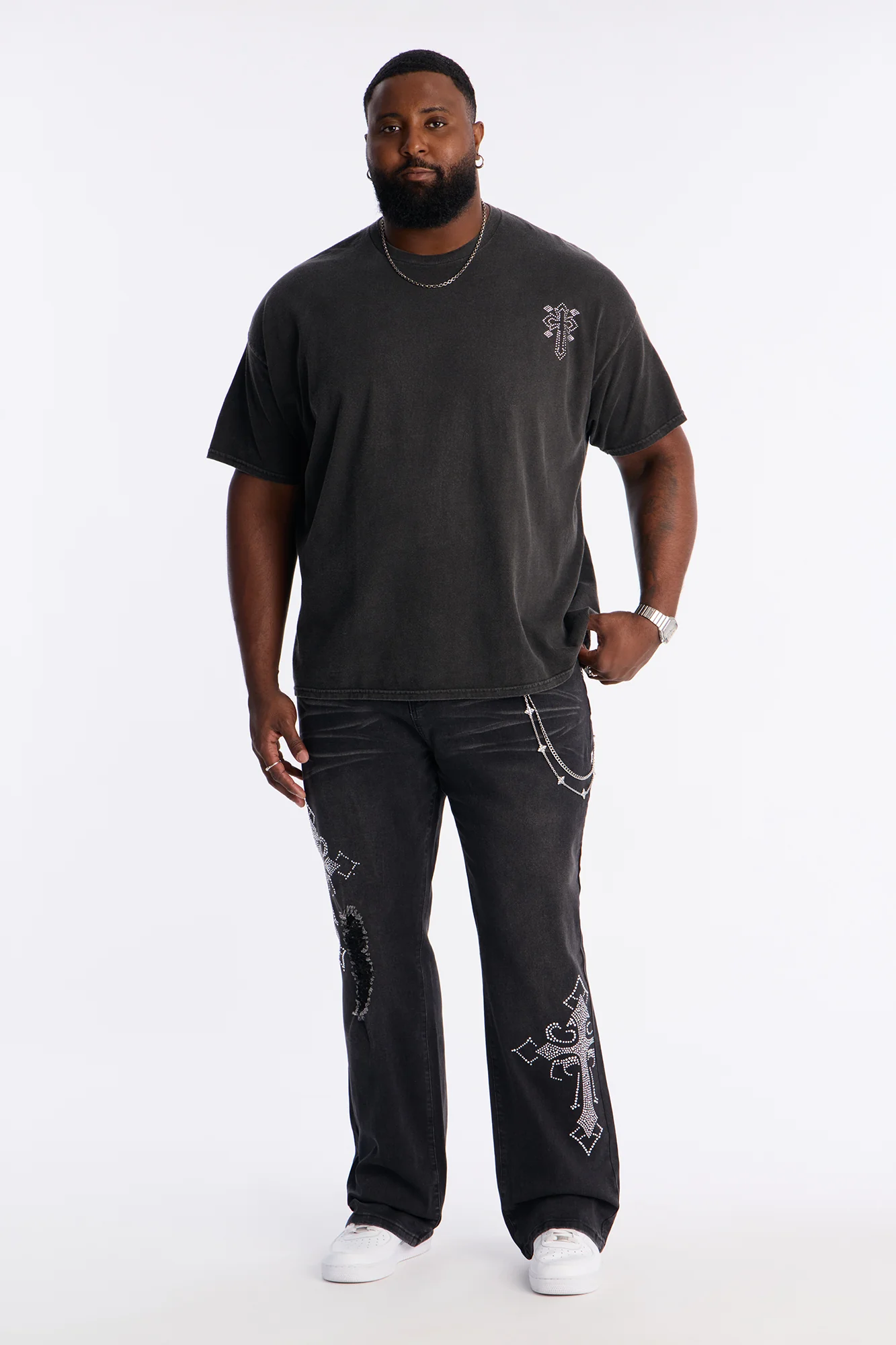 Cross My Heart Rhinestones Oversized Short Sleeve Tee - Black - Image 6