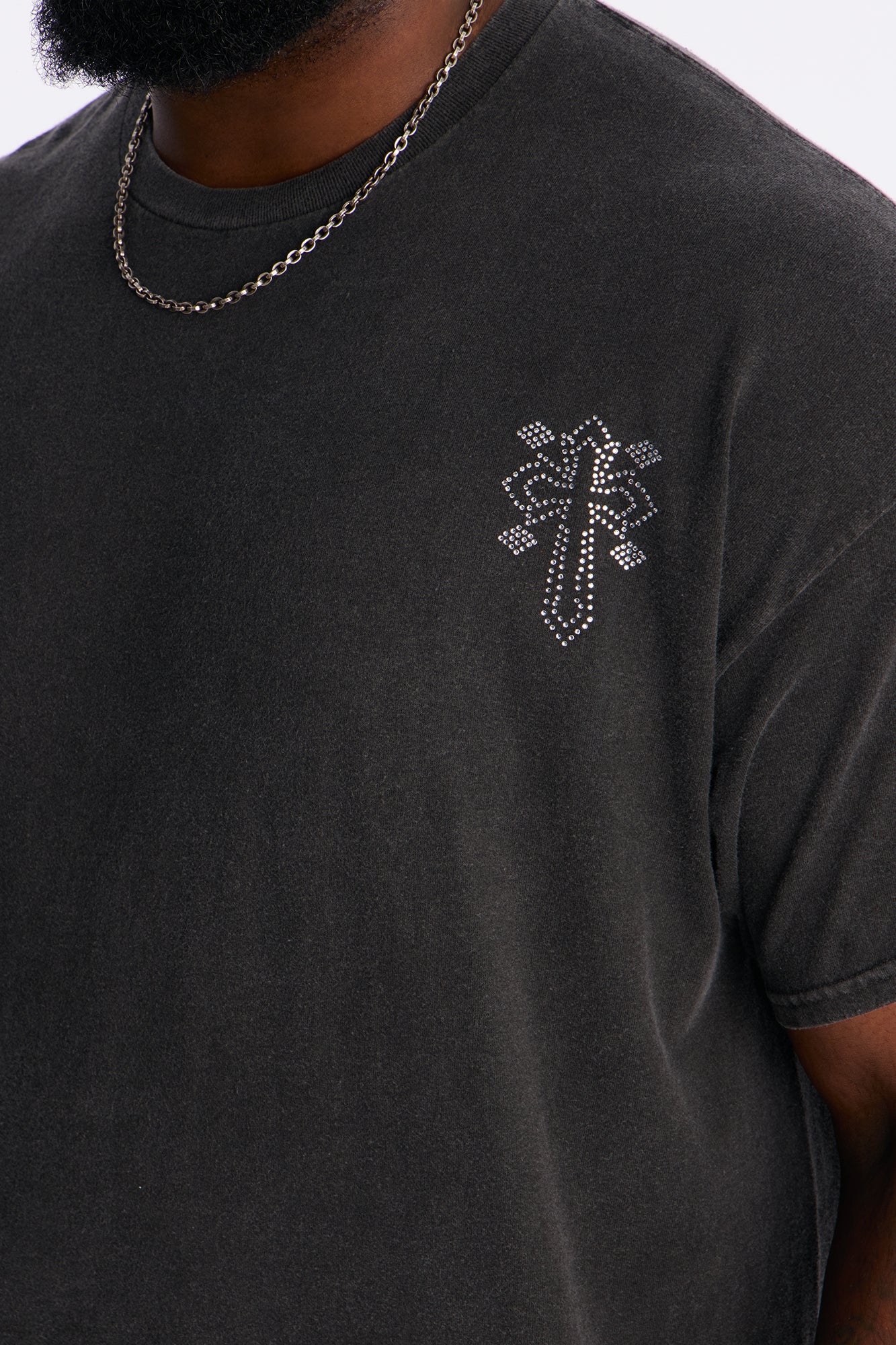 Cross My Heart Rhinestones Oversized Short Sleeve Tee - Black - Image 7
