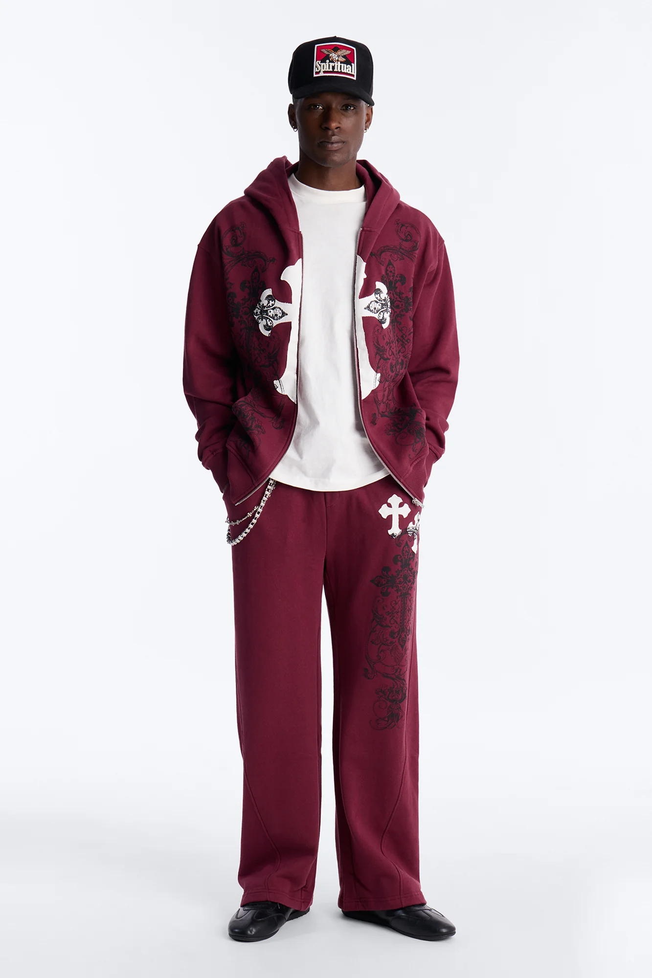 Cross Patch Zip Hoodie - Burgundy - Image 2