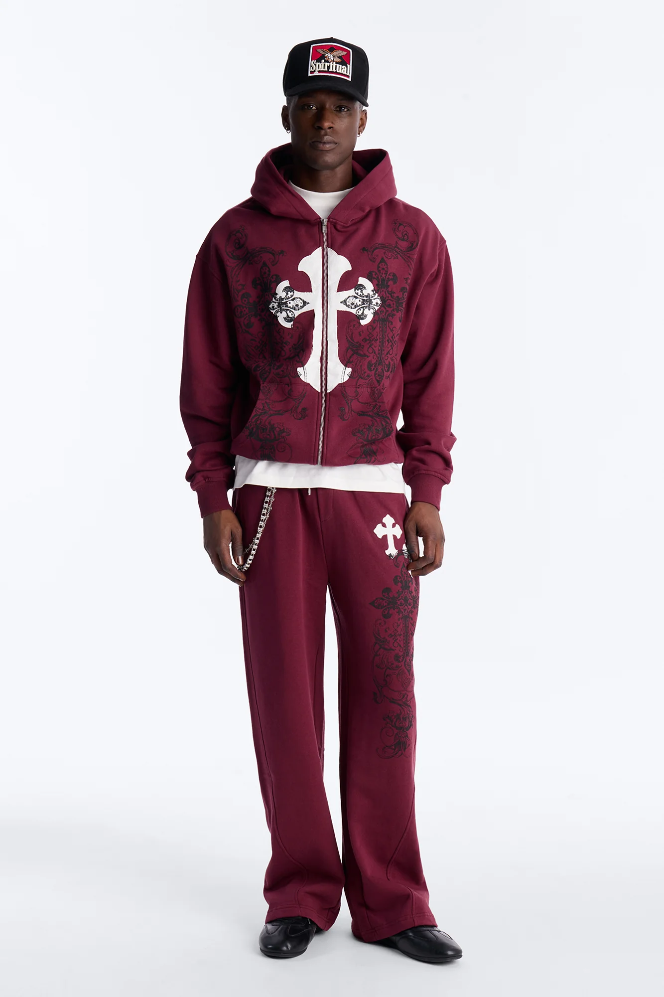 Cross Patch Zip Hoodie - Burgundy - Image 4