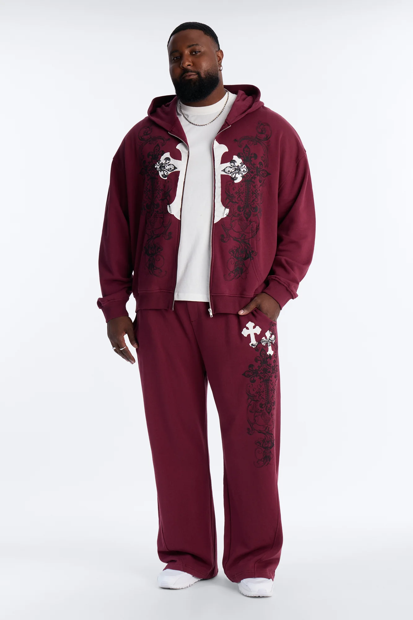Cross Patch Zip Hoodie - Burgundy - Image 7