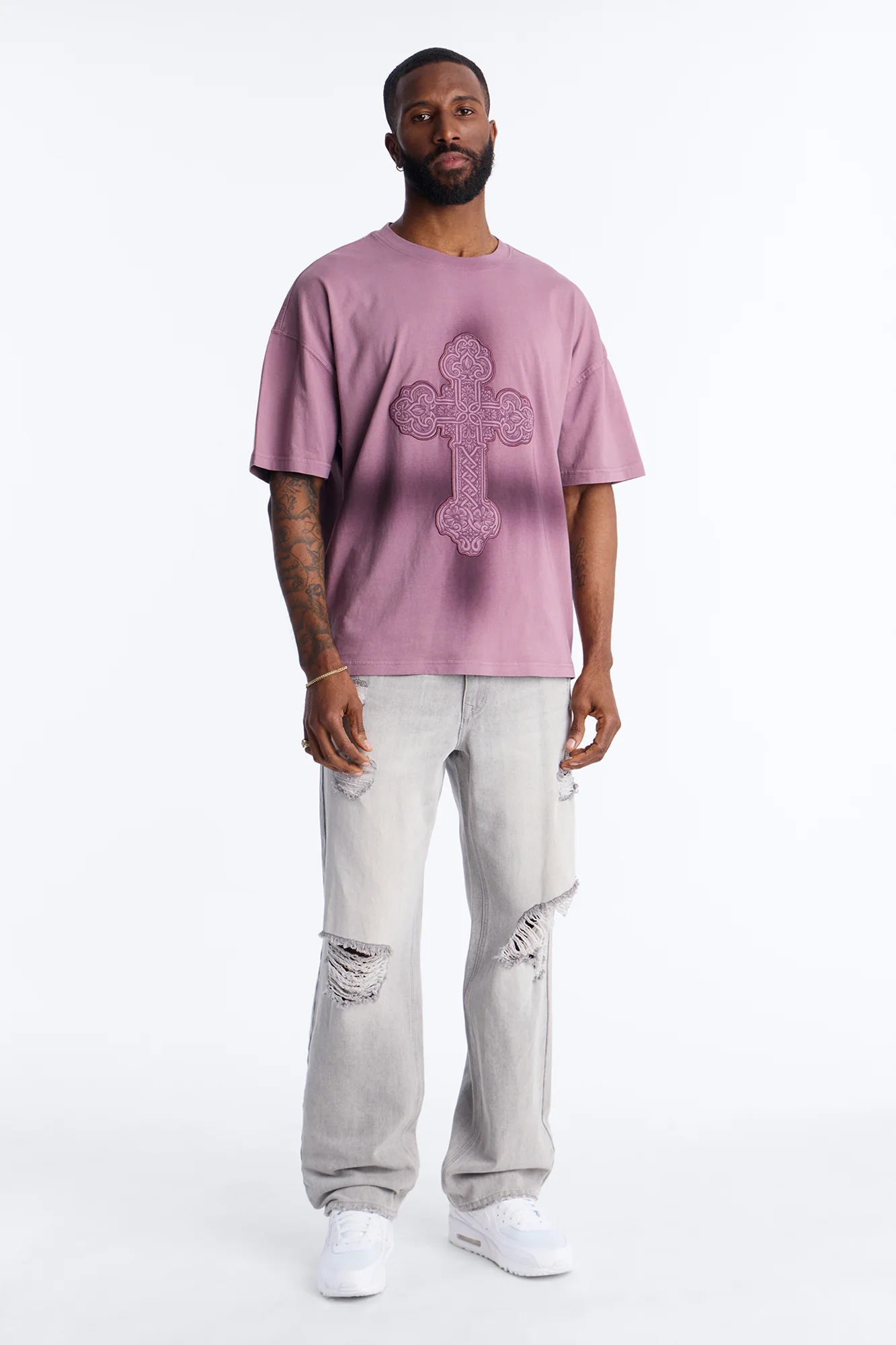 Cross Shadow Patch Short Sleeve Tee - Purple - Image 2