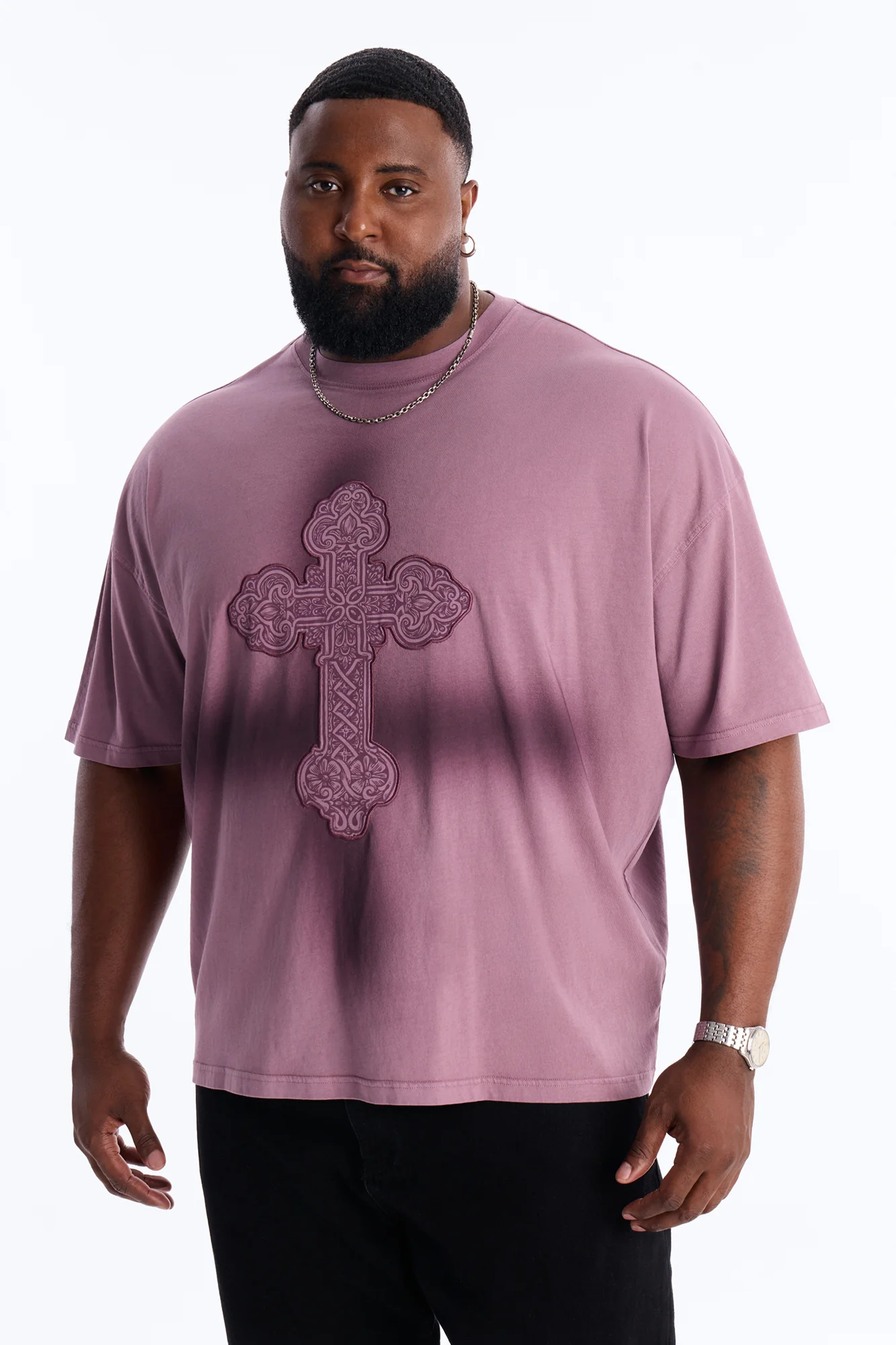 Cross Shadow Patch Short Sleeve Tee - Purple - Image 5