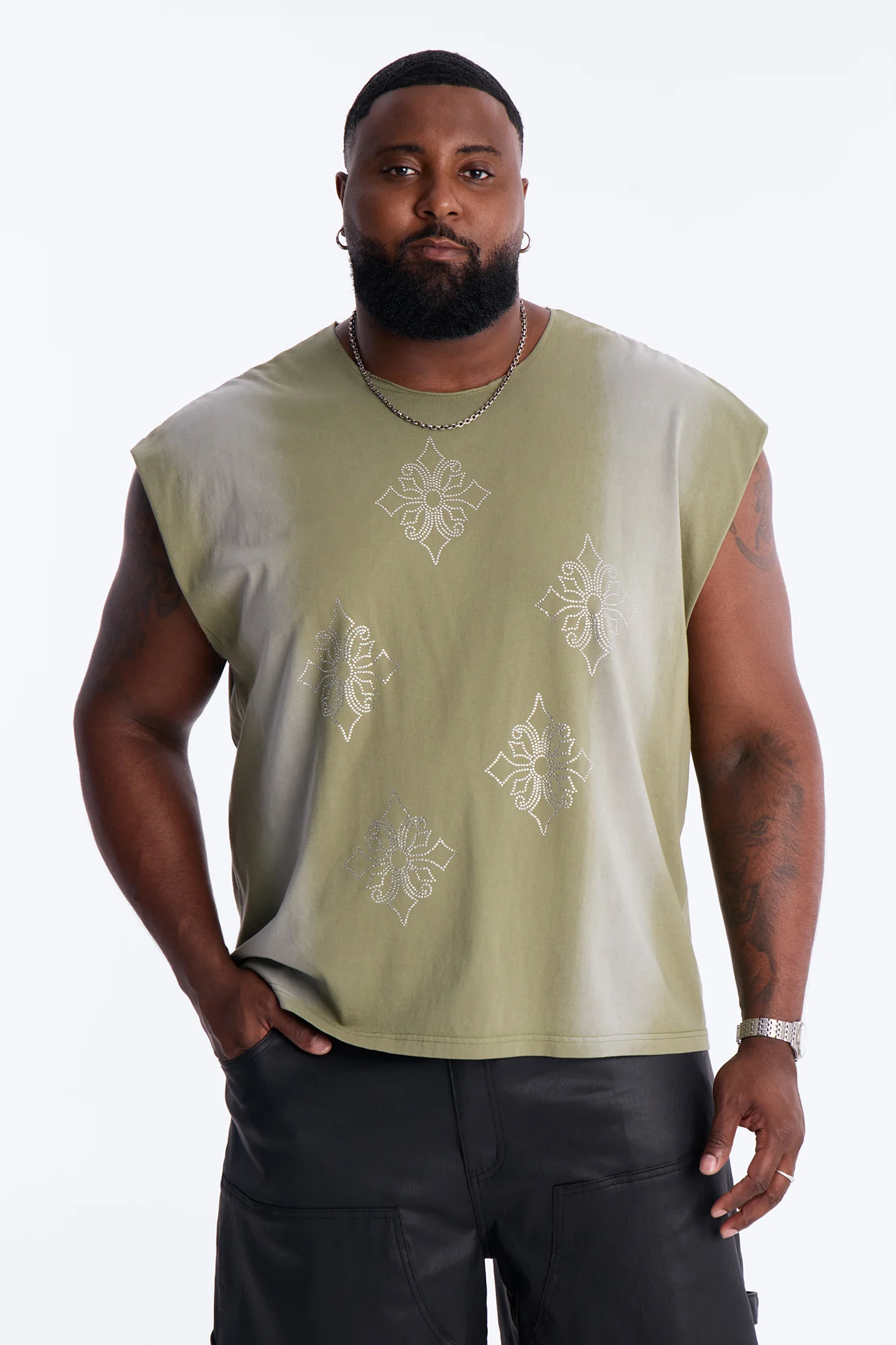 Crown Stone Muscle Tank Tee Shirt - Green - Image 5