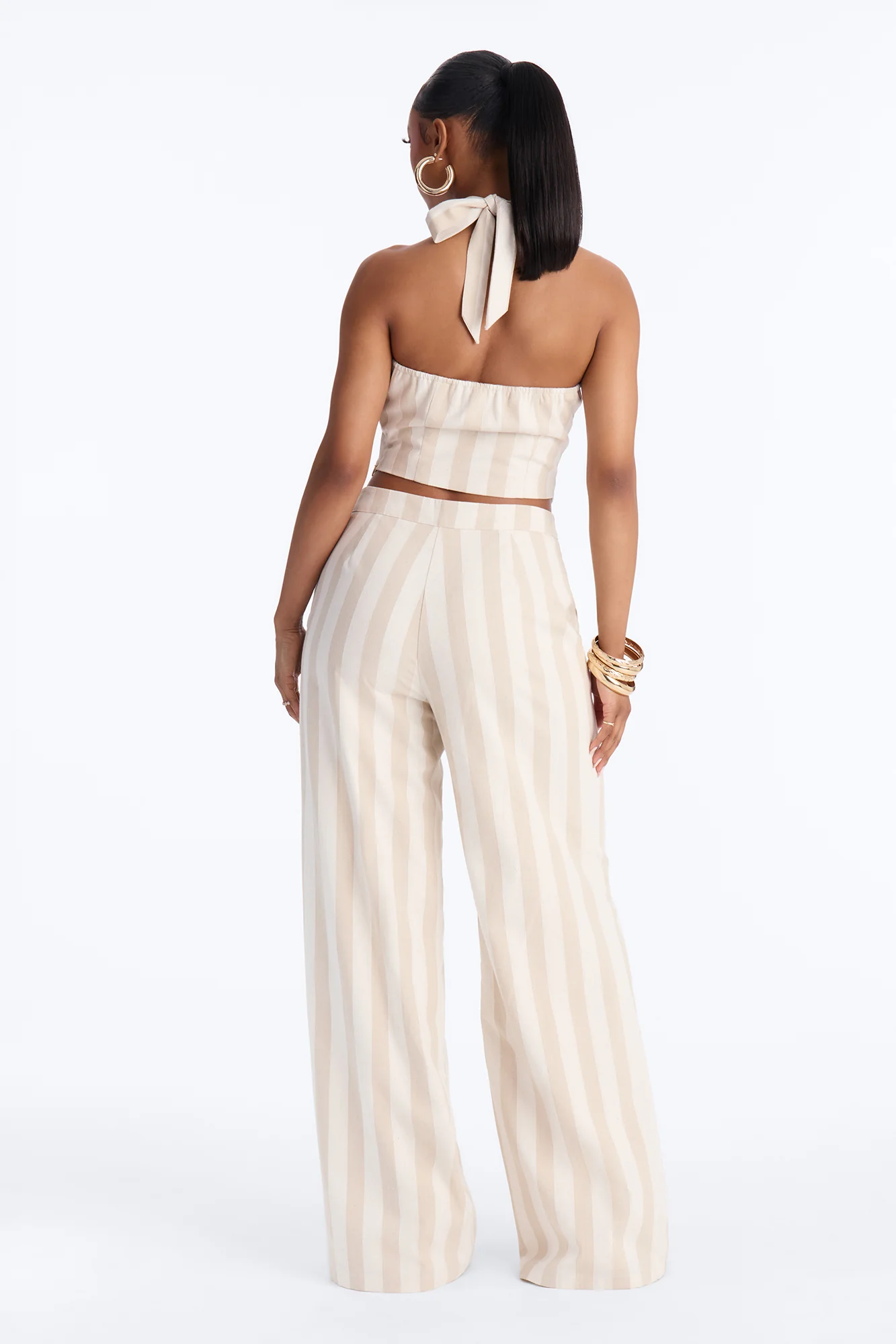 Cruise Attire High Rise Striped Linen Pant 33″ - Taupe/combo - Image 3