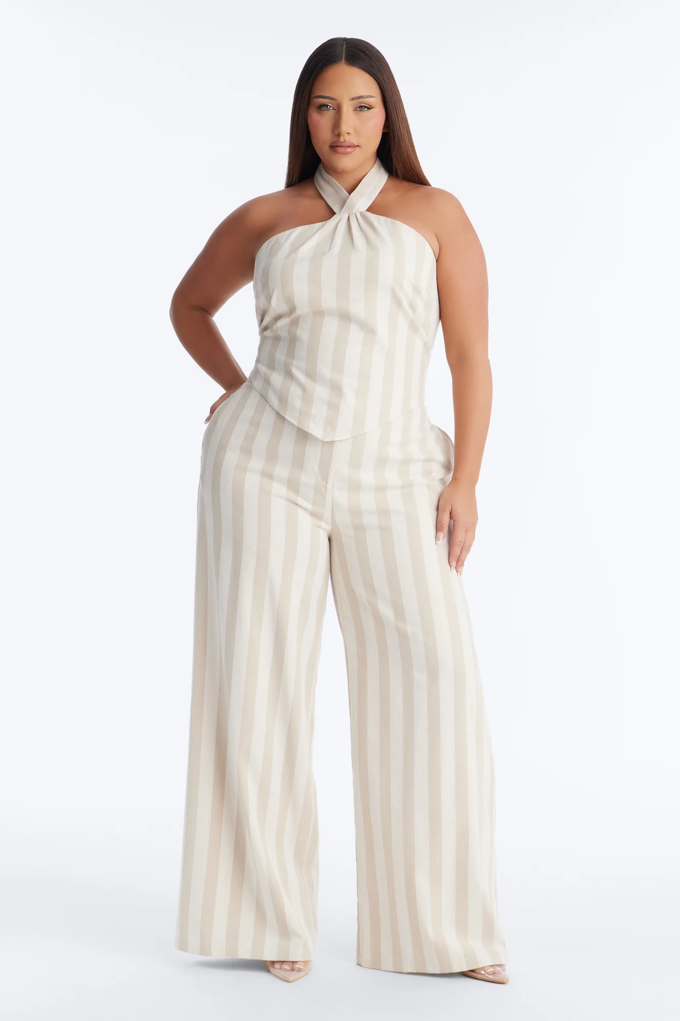 Cruise Attire Striped Linen Halter Top - Taupe/combo - Image 4