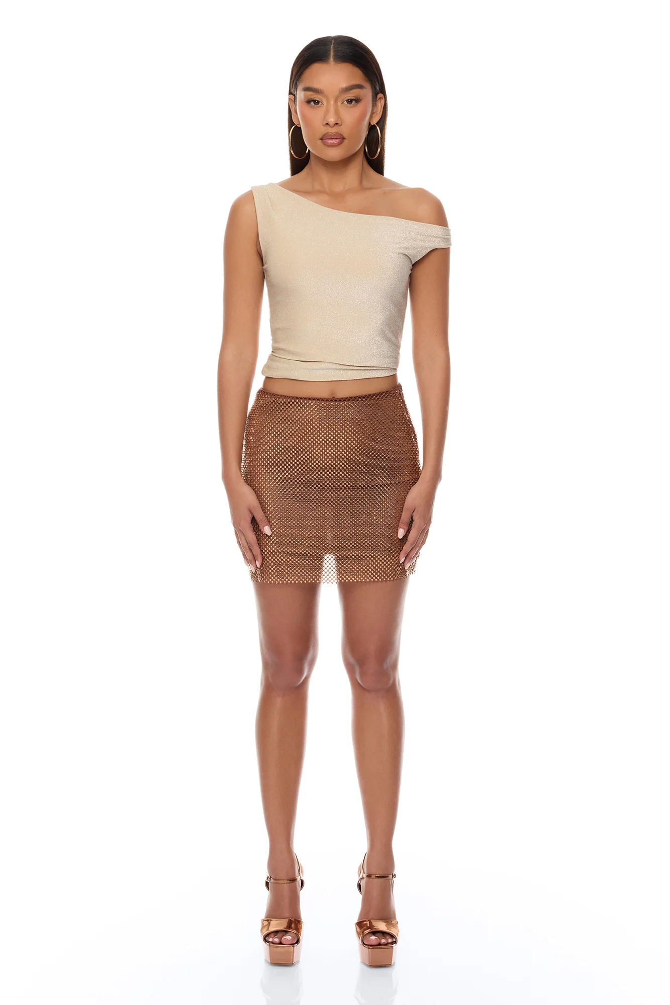 Crystal Crush Rhinestone Mini Skirt - Bronze