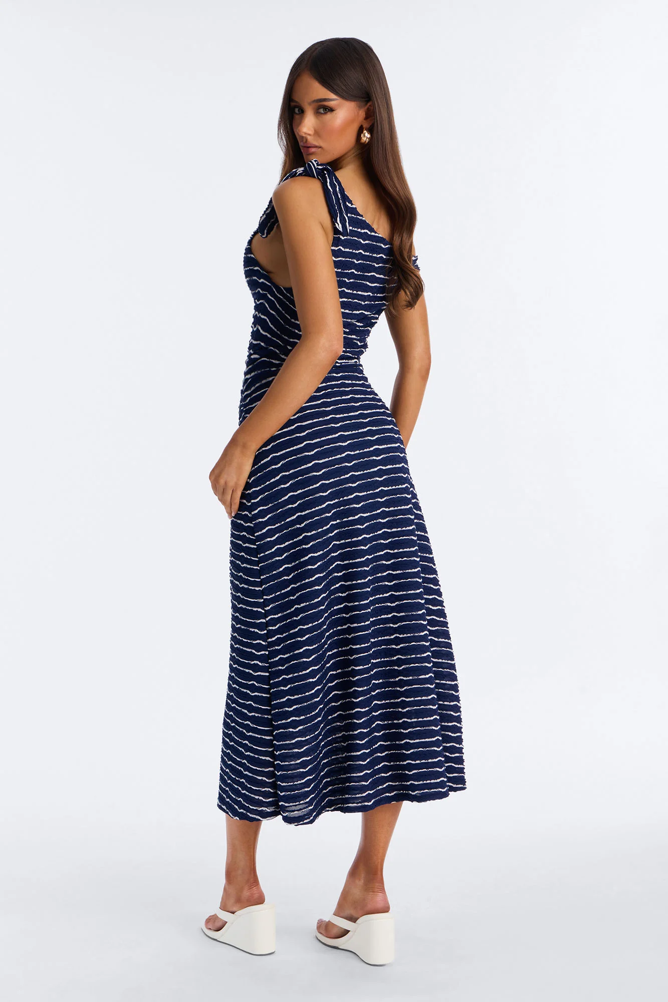 Crystal Striped Textured Midi Dress - Navy/combo - Image 4