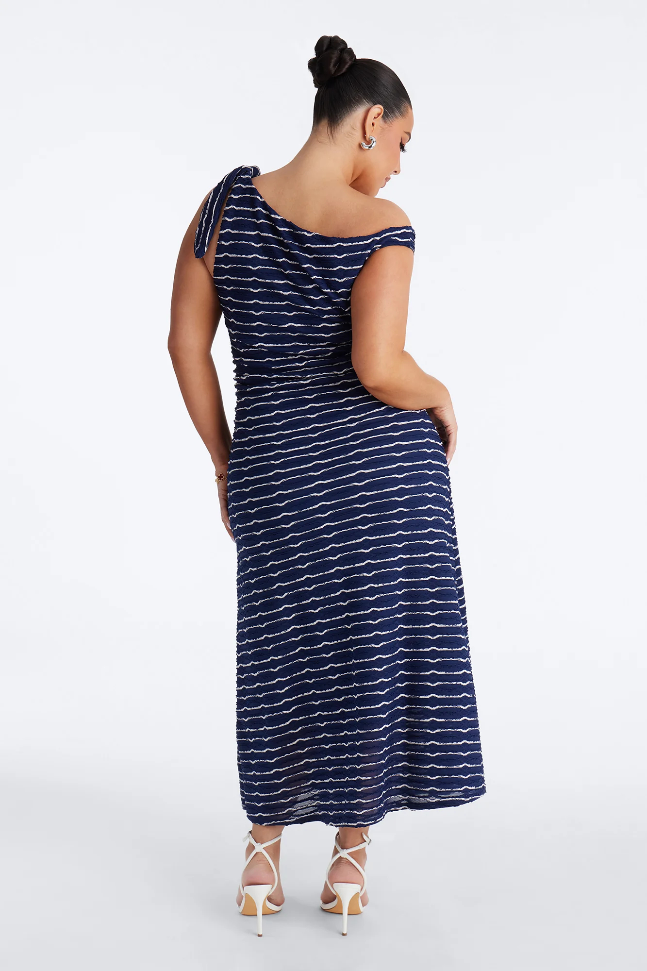 Crystal Striped Textured Midi Dress - Navy/combo - Image 8