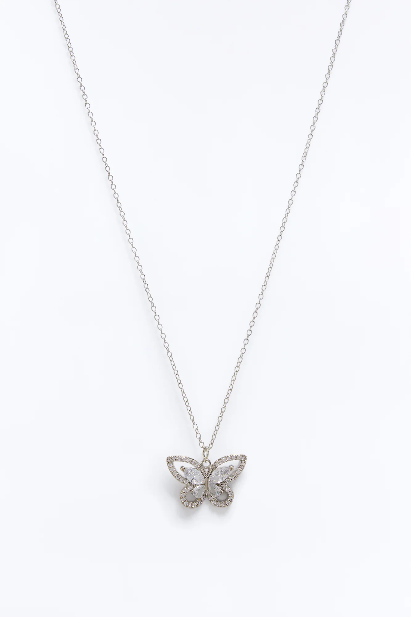 Cubic Zirconia Butterfly Necklace - Silver
