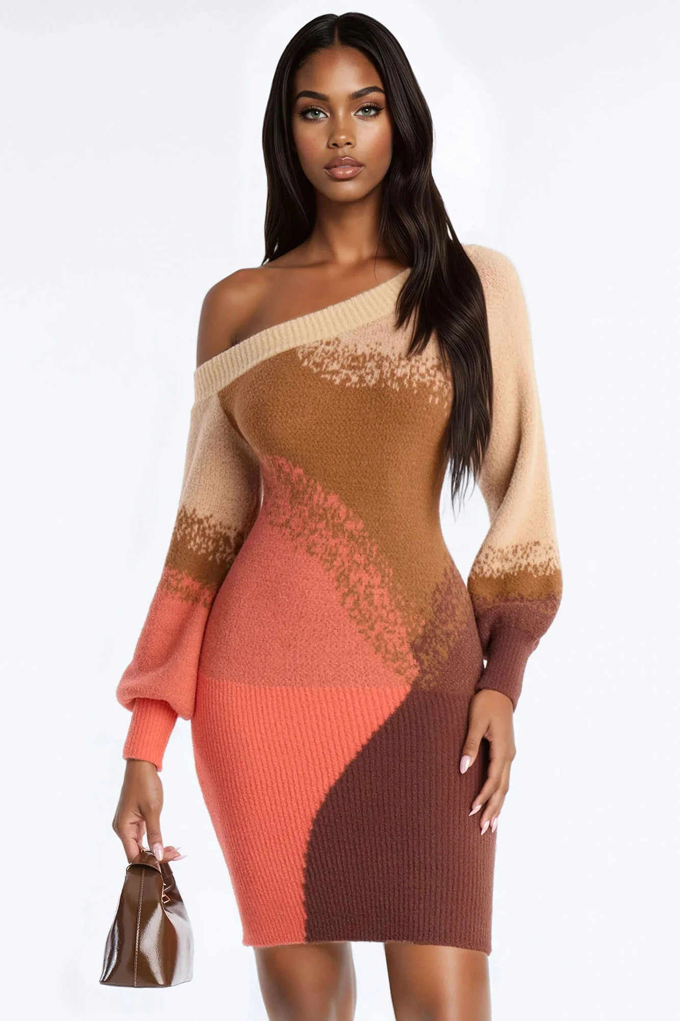 Cuffing Season Color Block Sweater Mini Dress - Brown/combo - Image 2