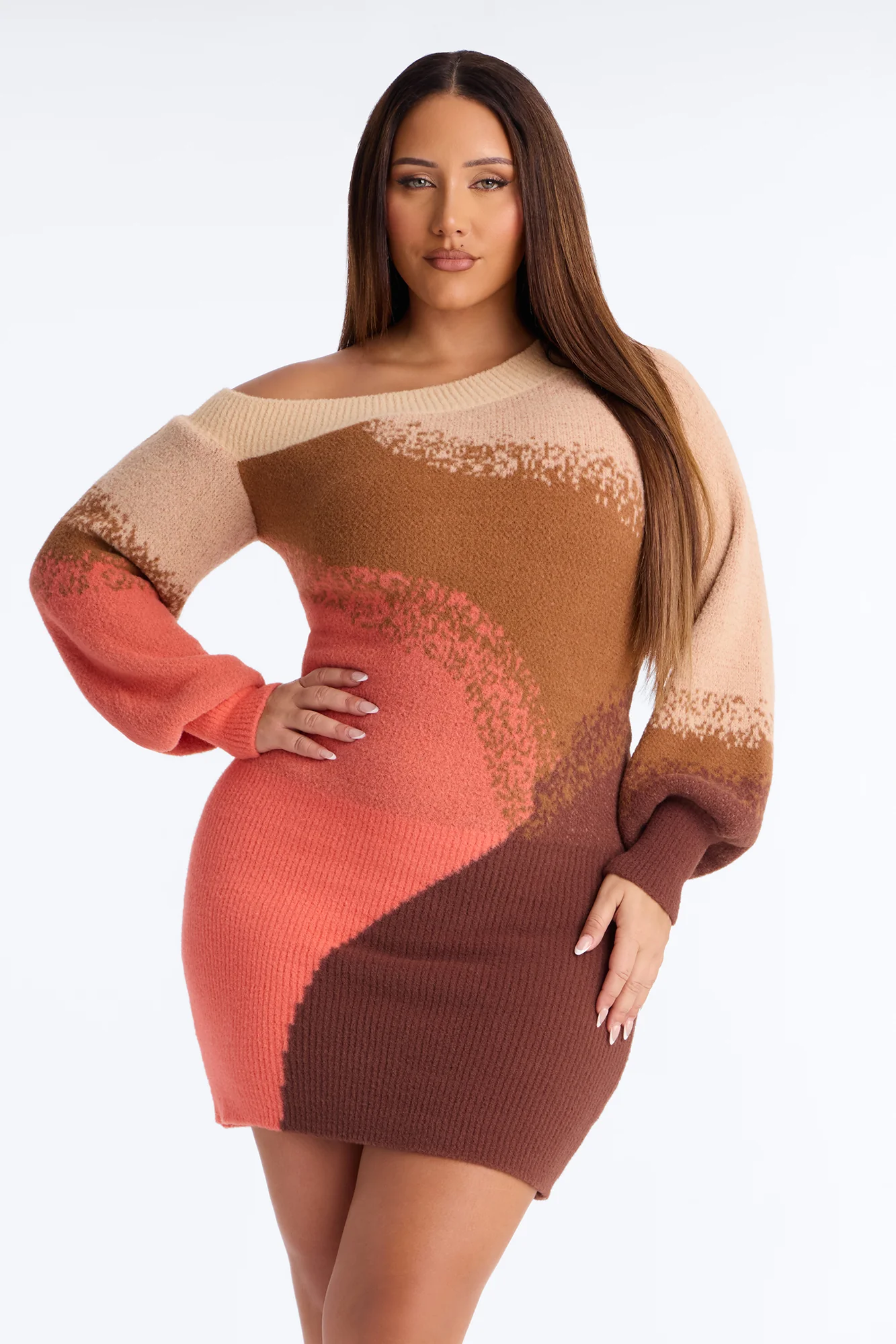 Cuffing Season Color Block Sweater Mini Dress - Brown/combo - Image 6