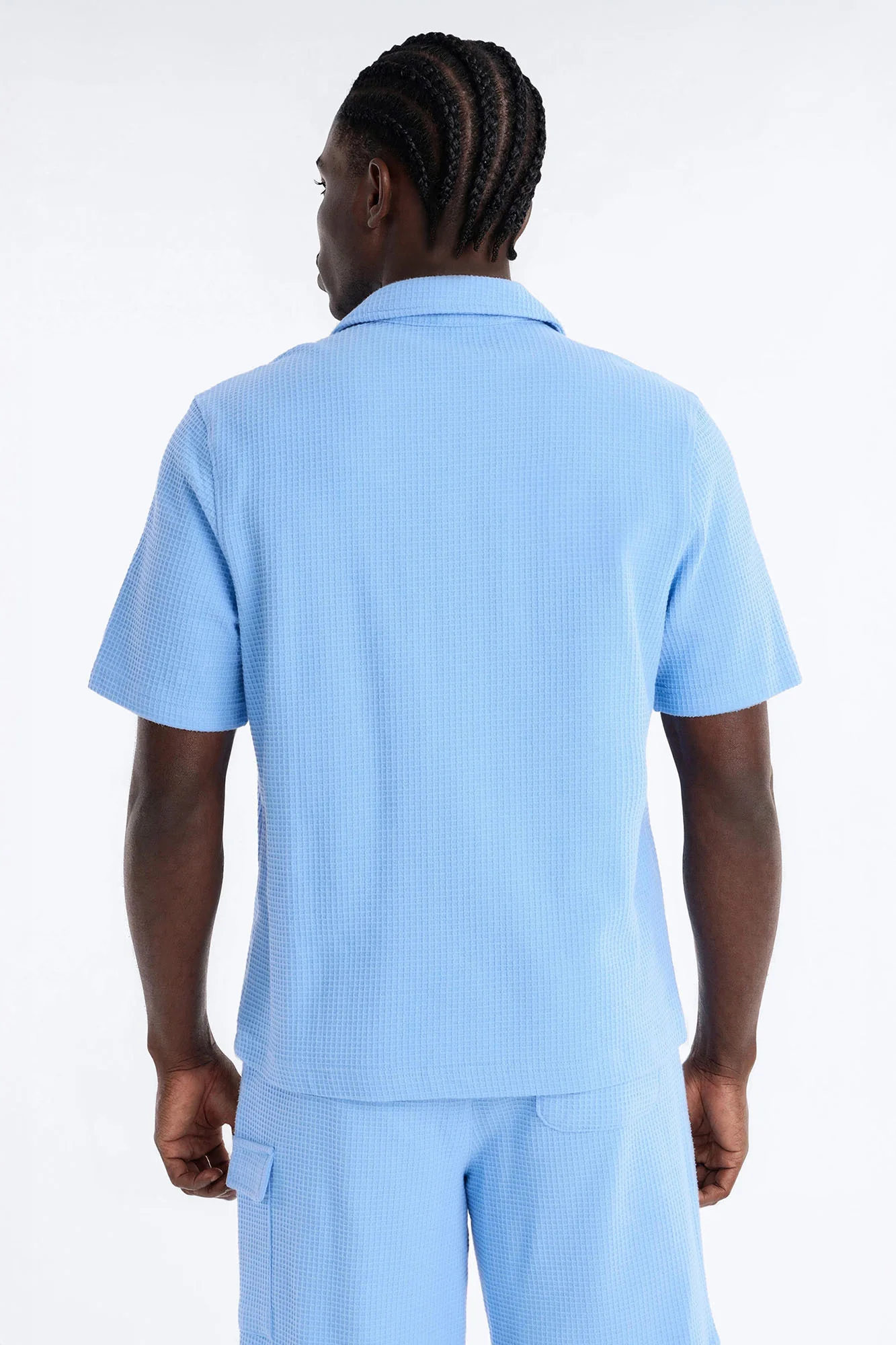 Culver City Waffle Knit Button Up - Light Blue - Image 3