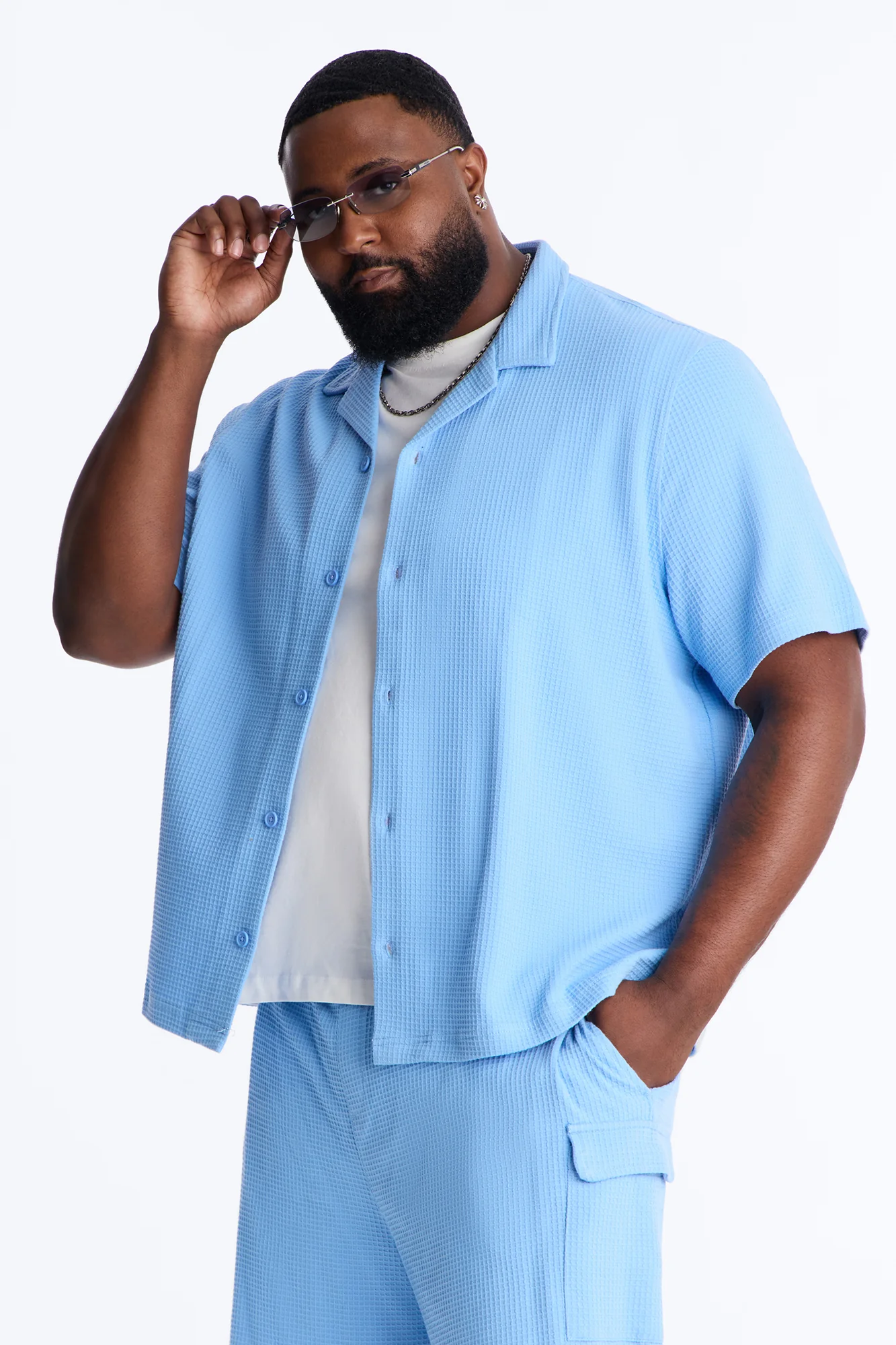 Culver City Waffle Knit Button Up - Light Blue - Image 4