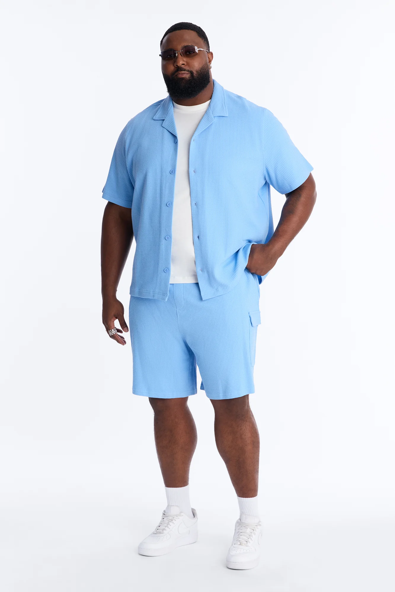 Culver City Waffle Knit Button Up - Light Blue - Image 5