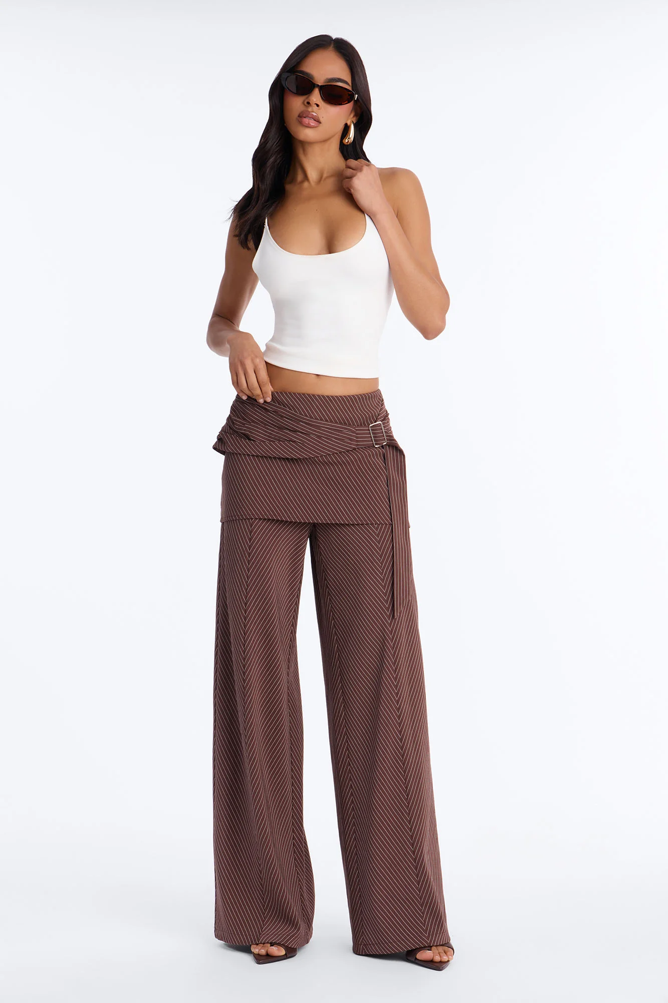 Cummerbund Wrap Waist Skirt Trouser - Brown