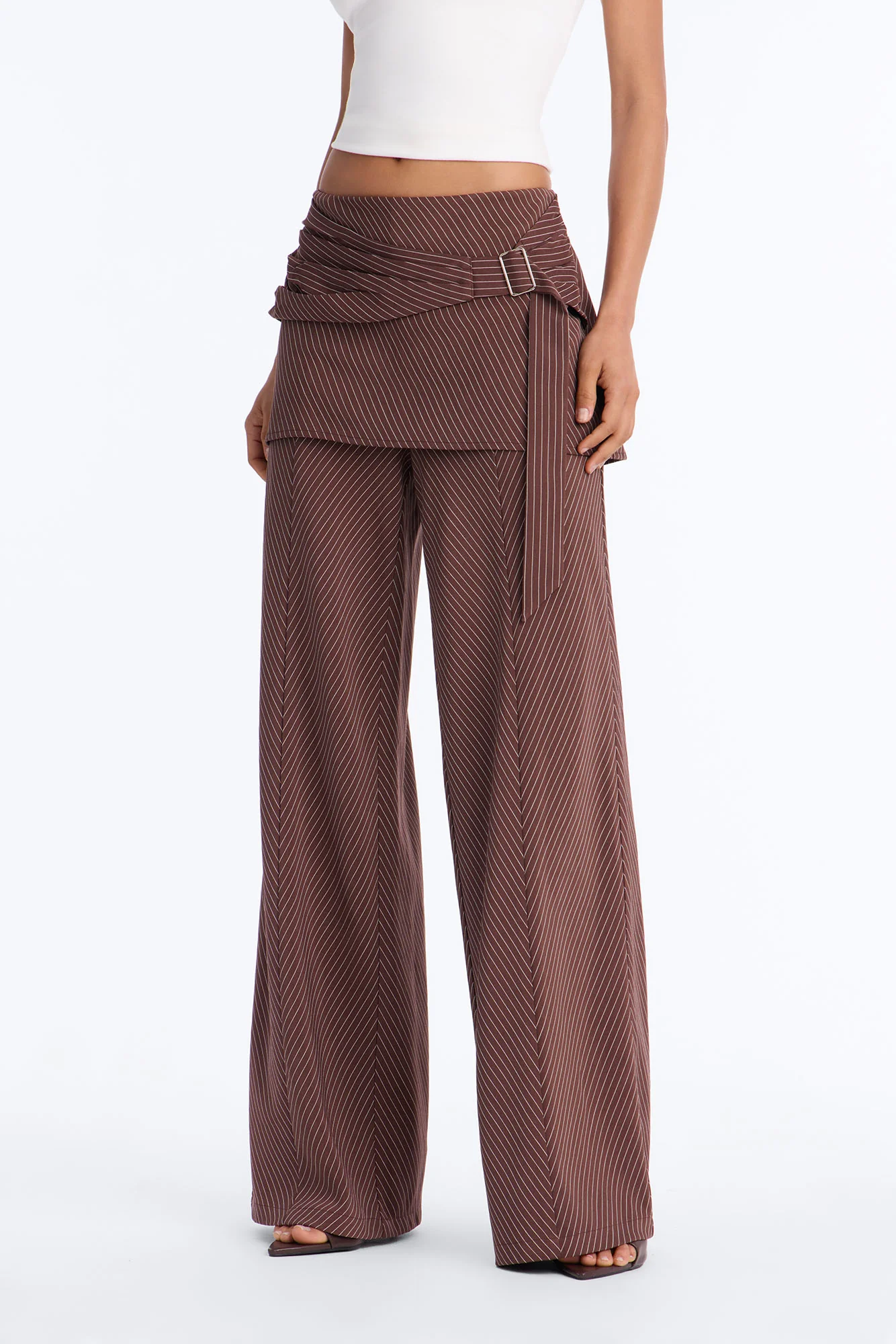Cummerbund Wrap Waist Skirt Trouser - Brown - Image 2