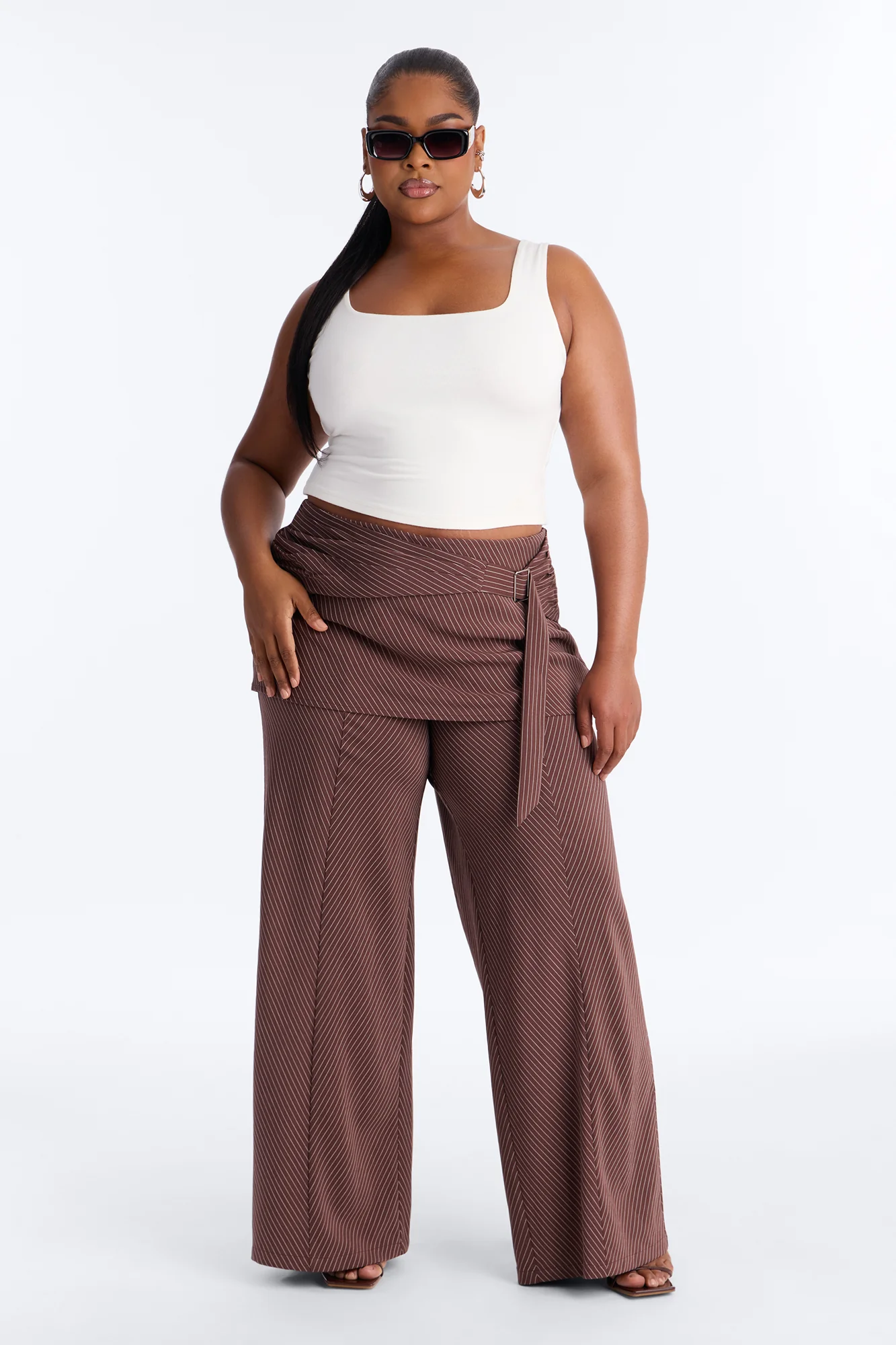 Cummerbund Wrap Waist Skirt Trouser - Brown - Image 5