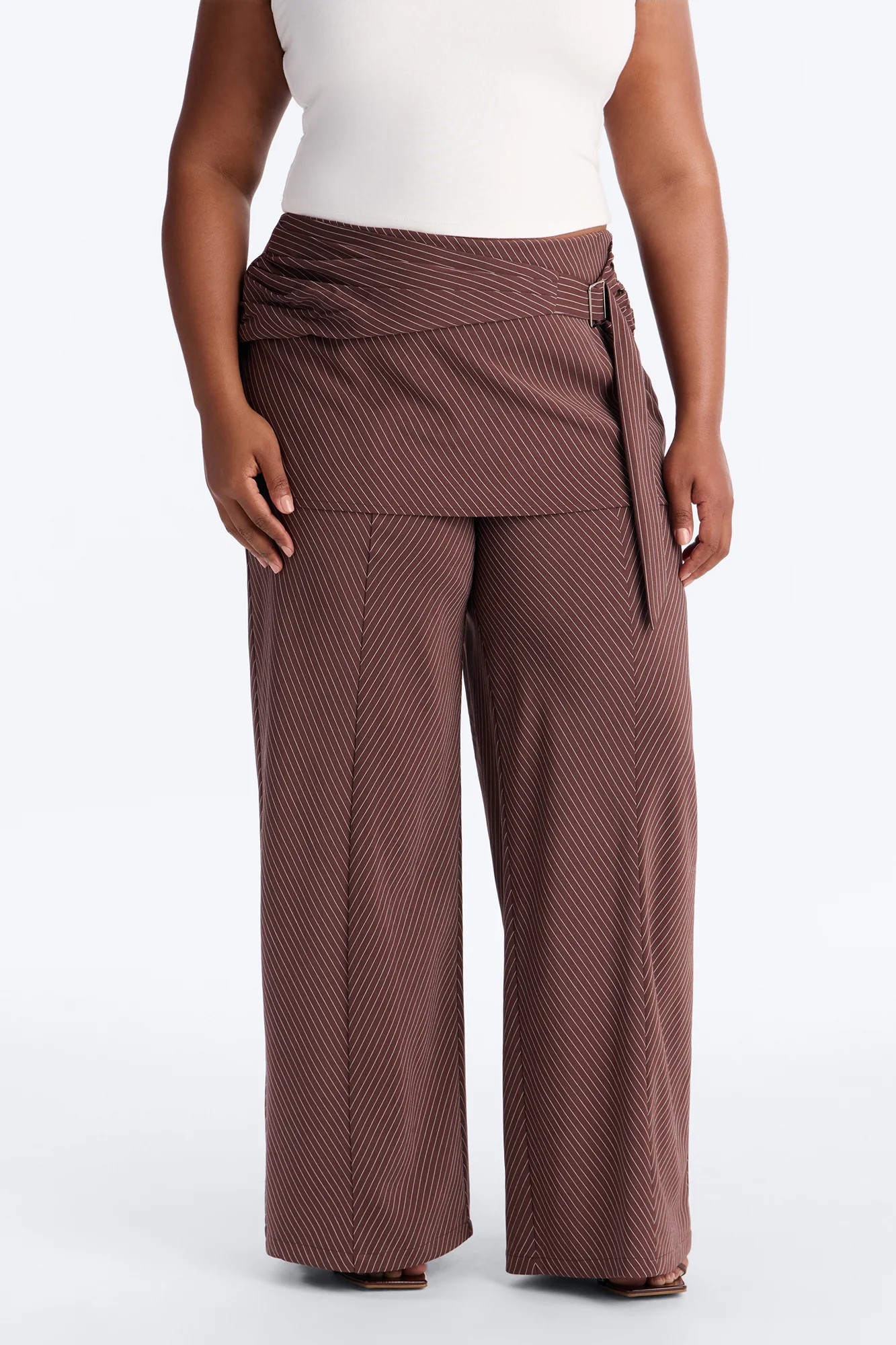 Cummerbund Wrap Waist Skirt Trouser - Brown - Image 6