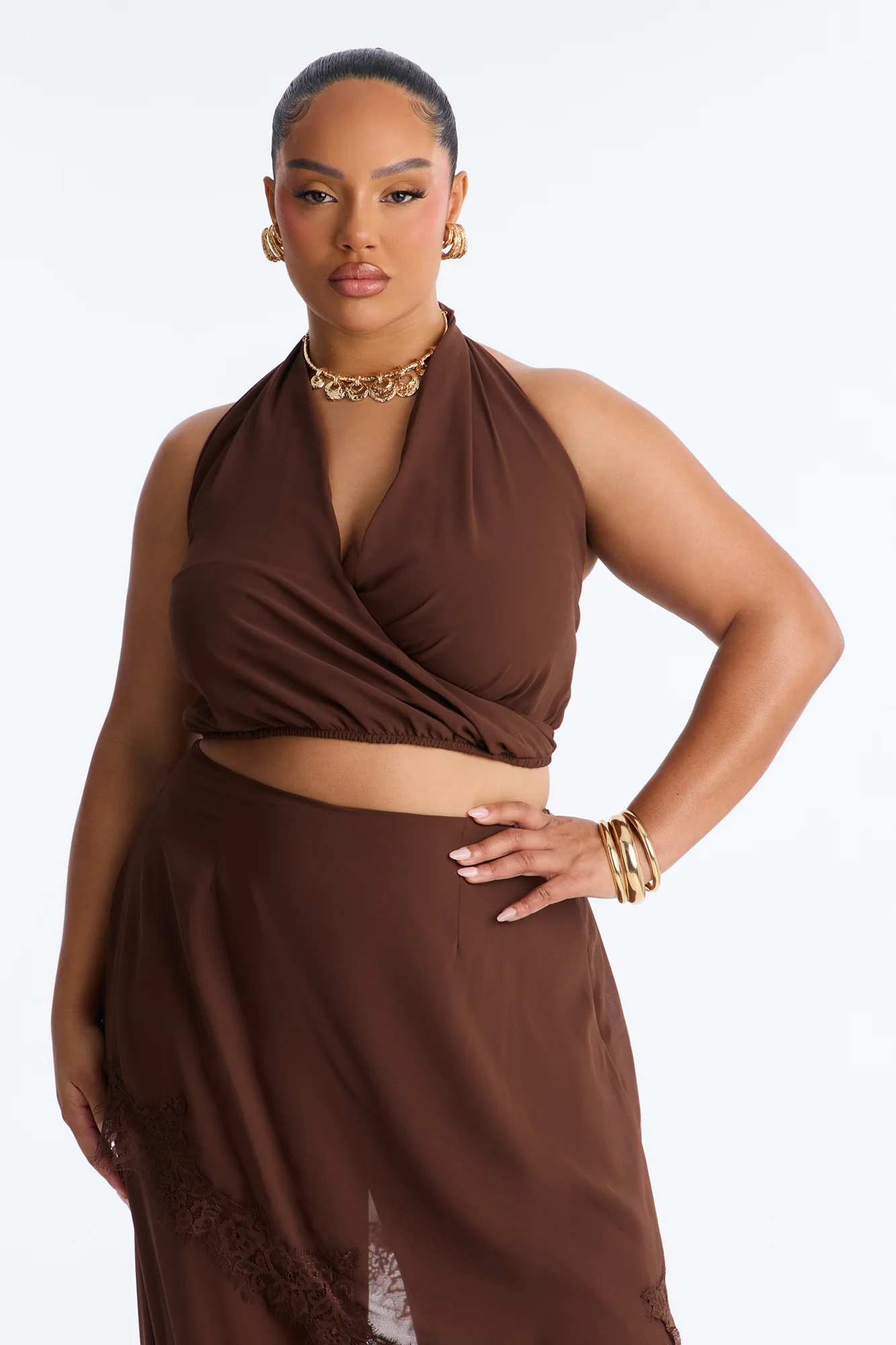 Current Mood Chiffon Halter Pant Set - Brown - Image 7