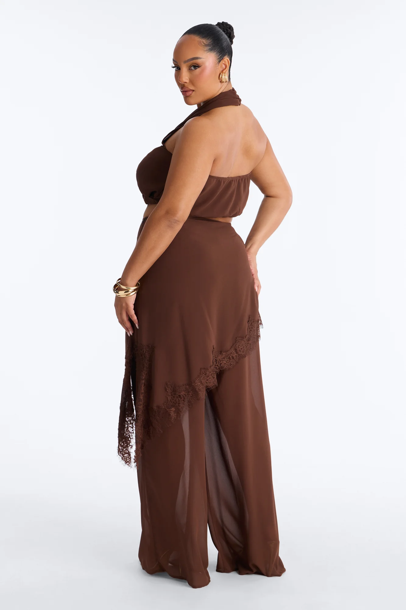 Current Mood Chiffon Halter Pant Set - Brown - Image 9