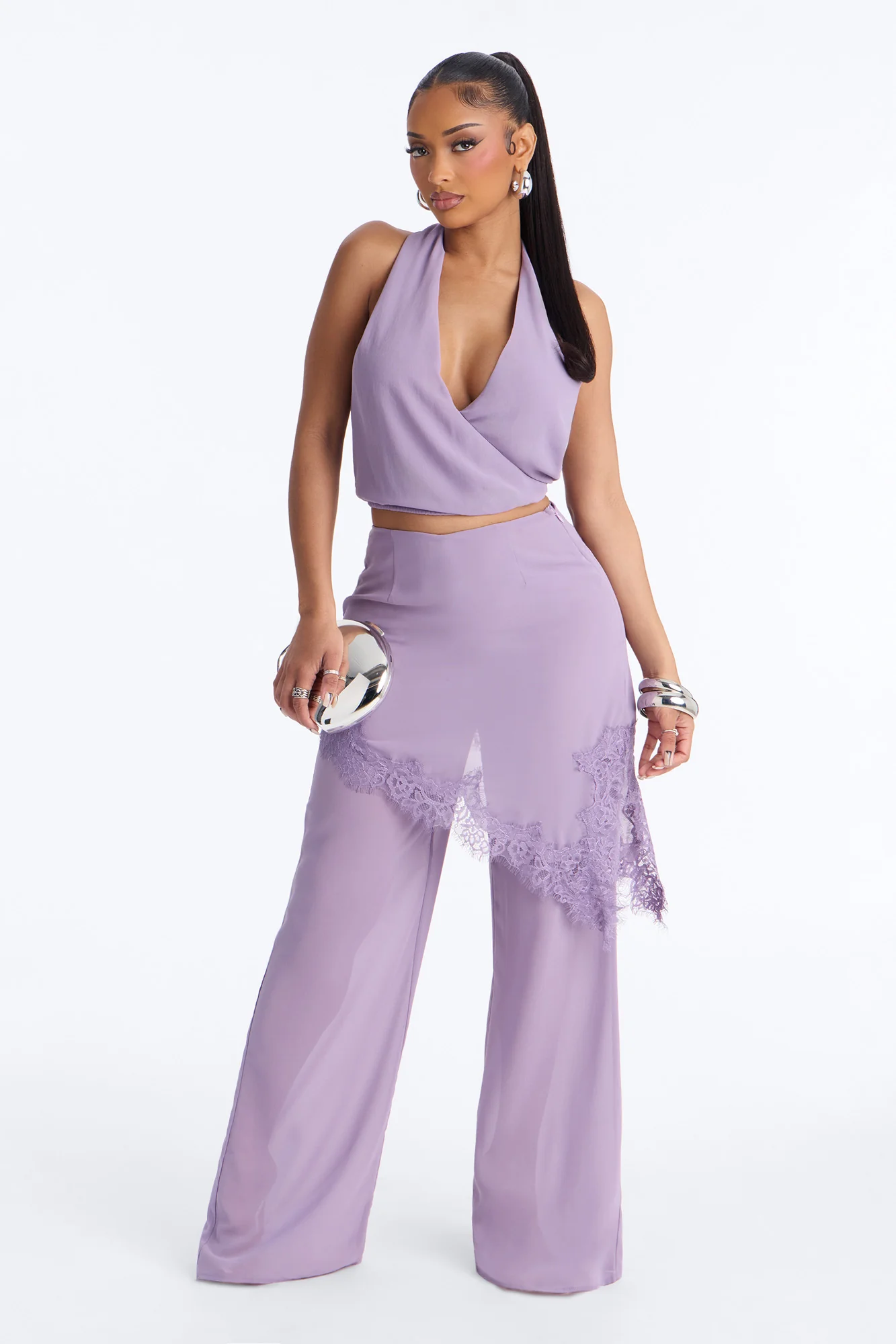 Current Mood Chiffon Halter Pant Set - Lavender