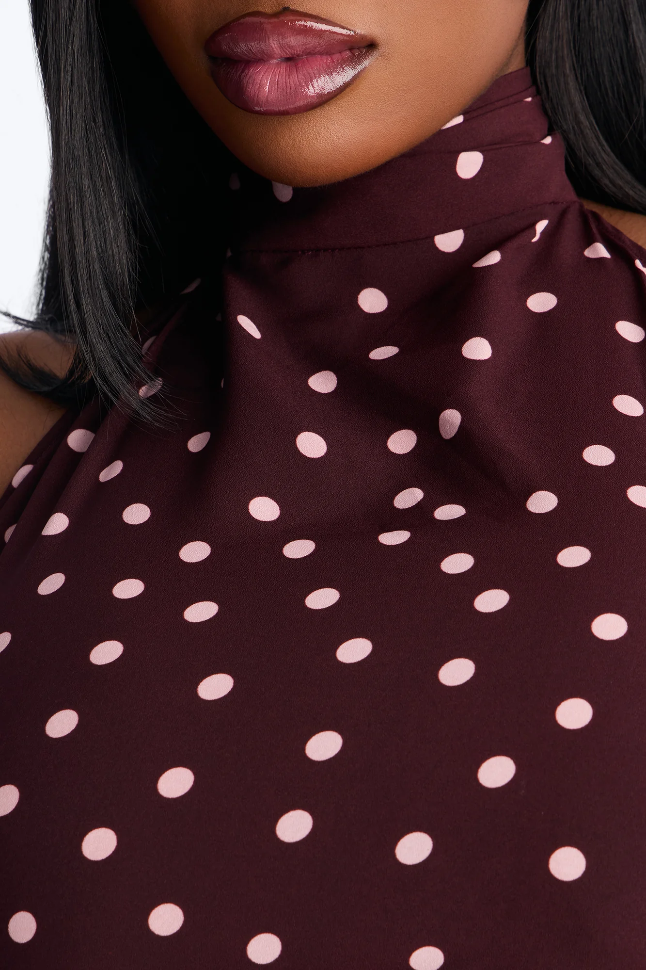 Cute Act Polka Dot Chiffon Halter Top - Burgundy/combo - Image 7