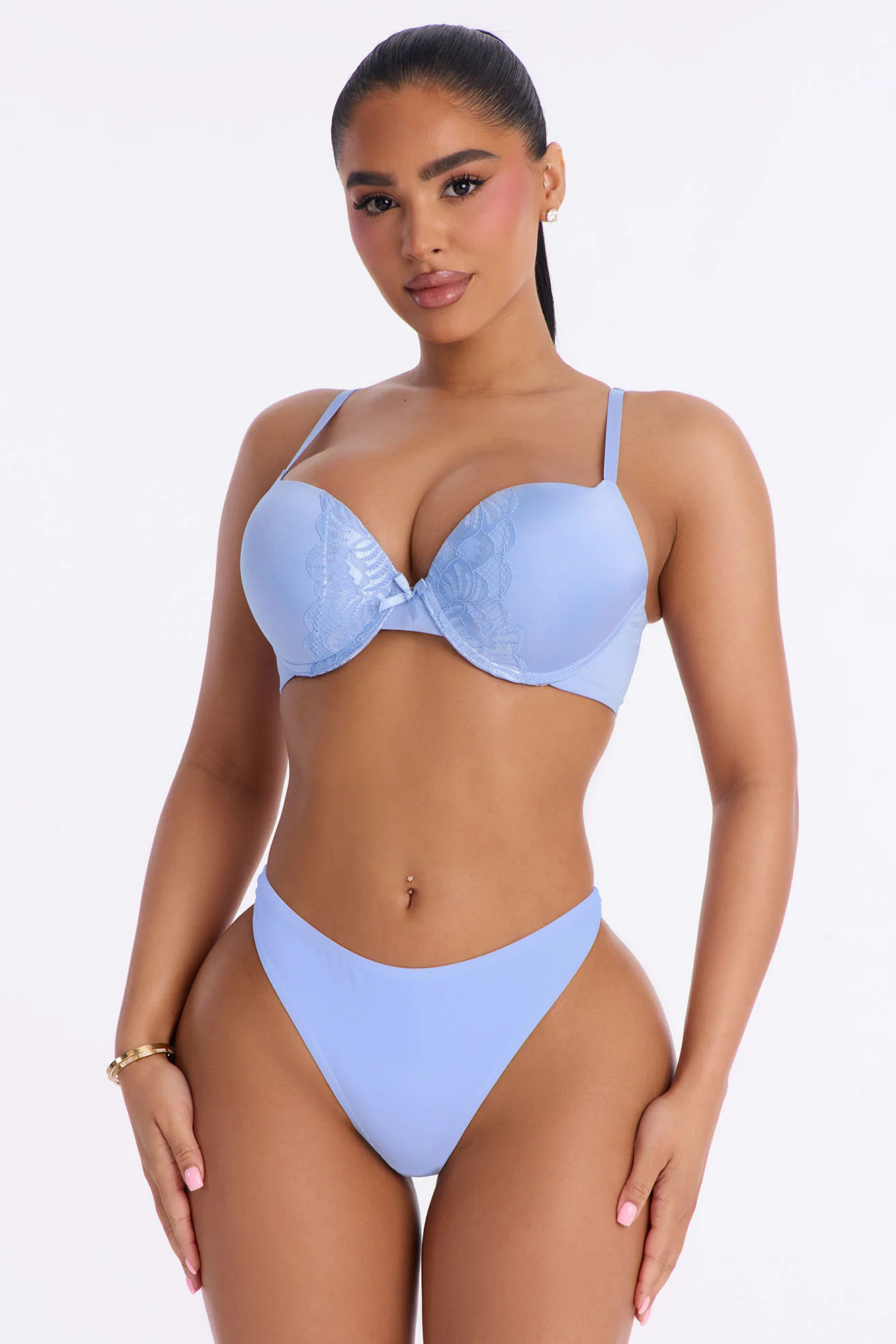 Cute and Lacey Shine Push Up Demi Bra - Blue - Image 2
