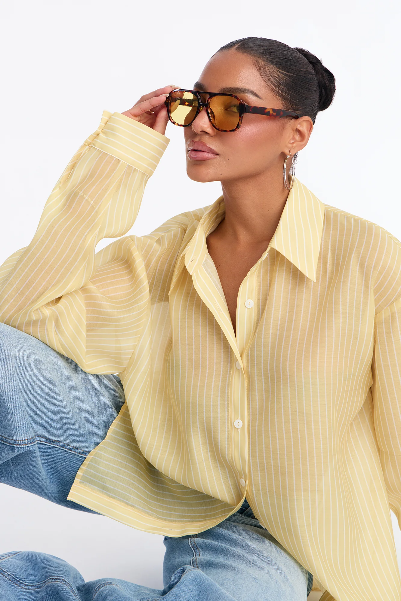 Cute Chaos Pinstripe Sheer Shirt - Butter Yellow - Image 3