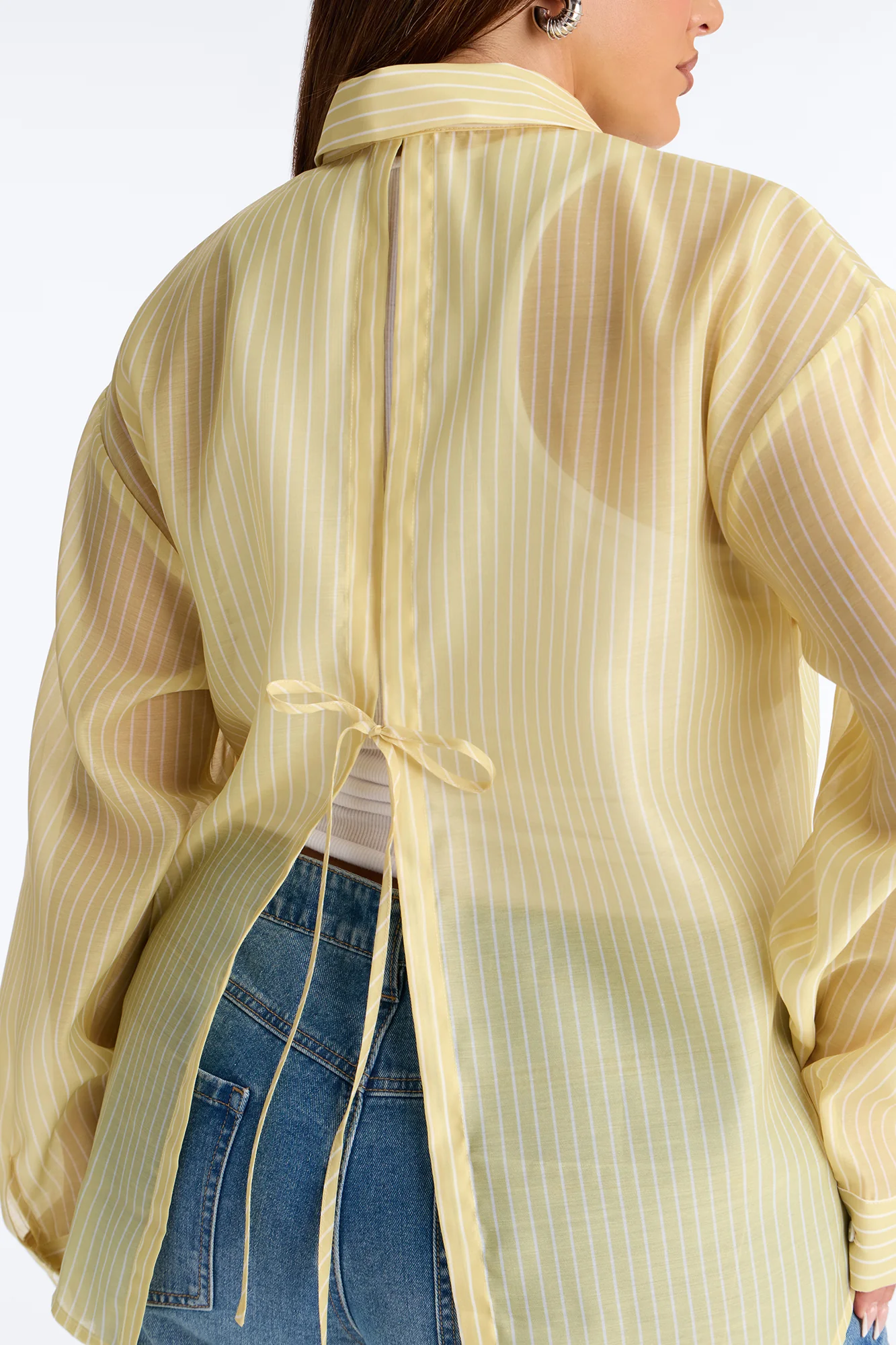 Cute Chaos Pinstripe Sheer Shirt - Butter Yellow - Image 8