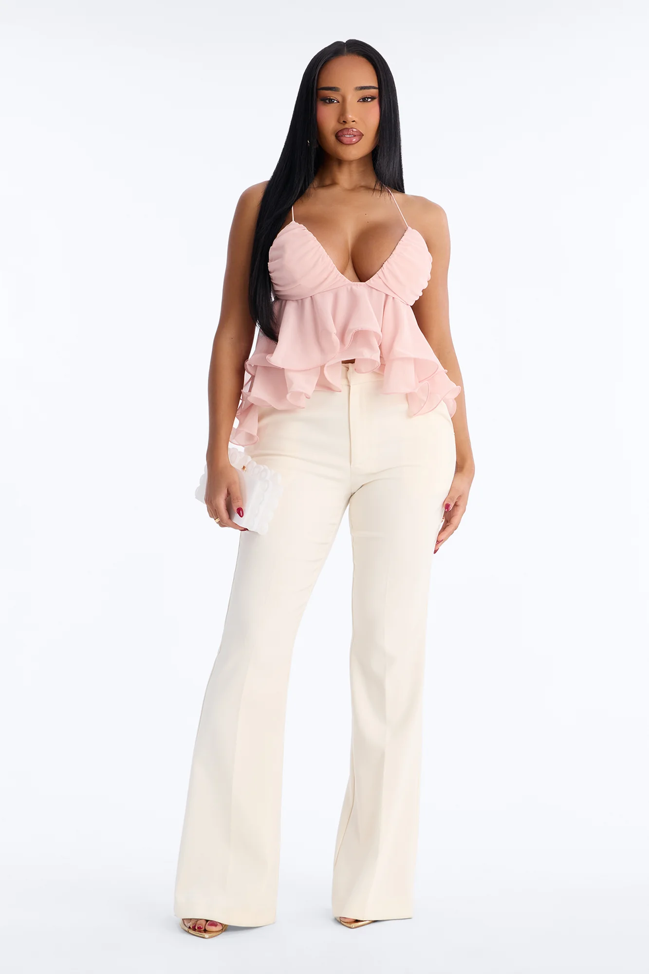 Cute Life Ruffle Chiffon Babydoll Top - Pink - Image 2