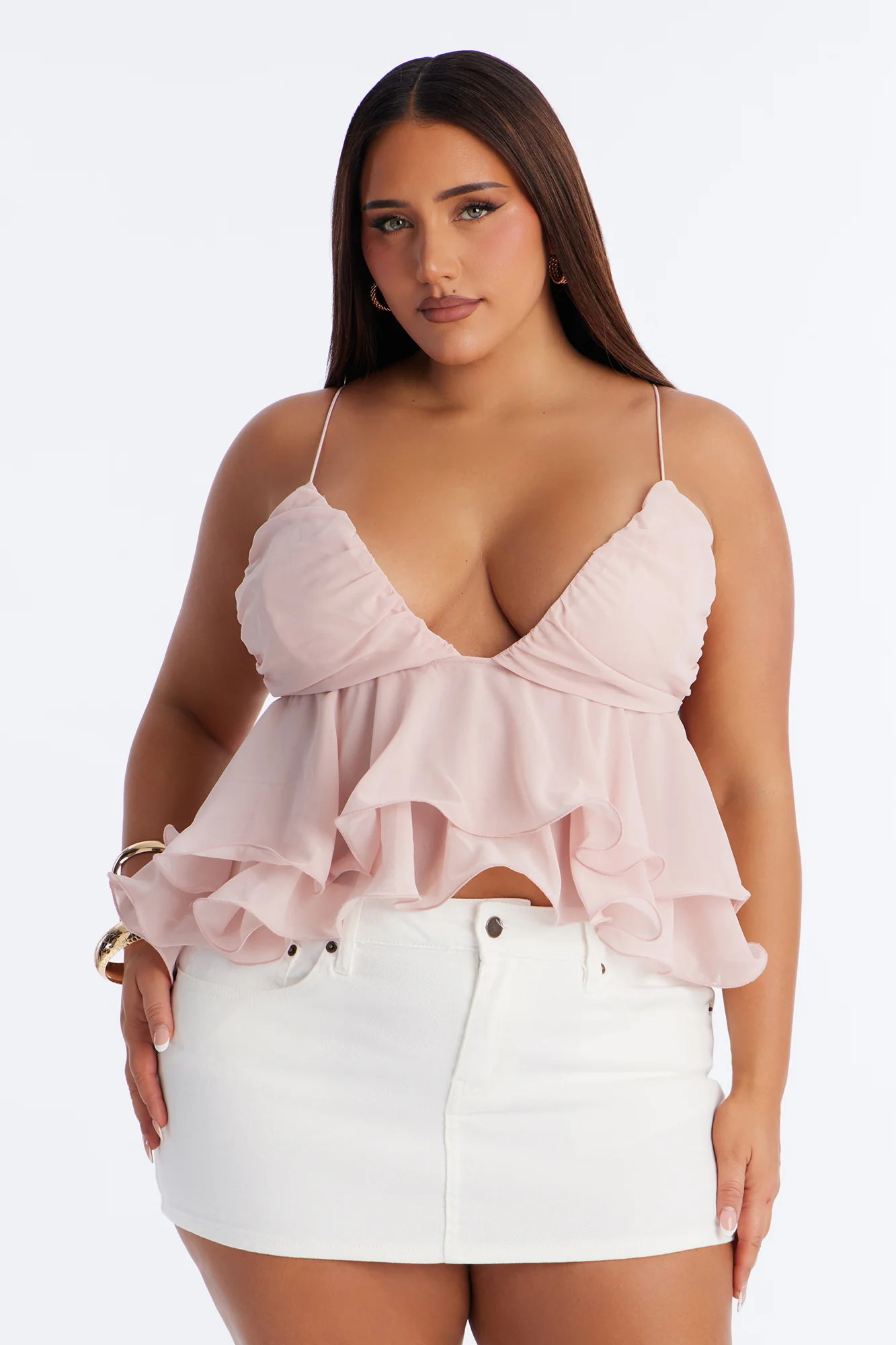 Cute Life Ruffle Chiffon Babydoll Top - Pink - Image 5
