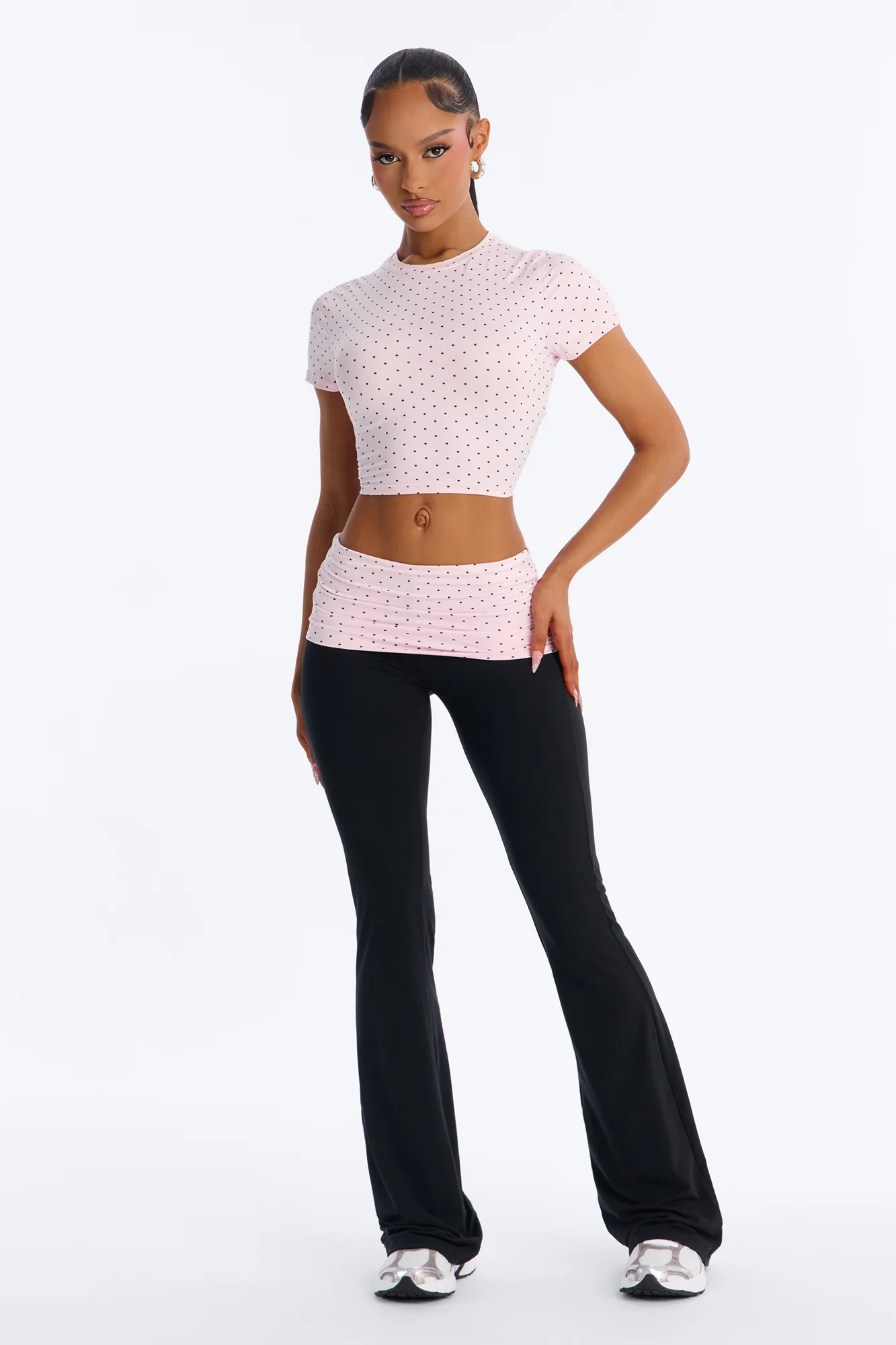 Cute N Casual Polka Dot Flare Legging Set - Pink/combo