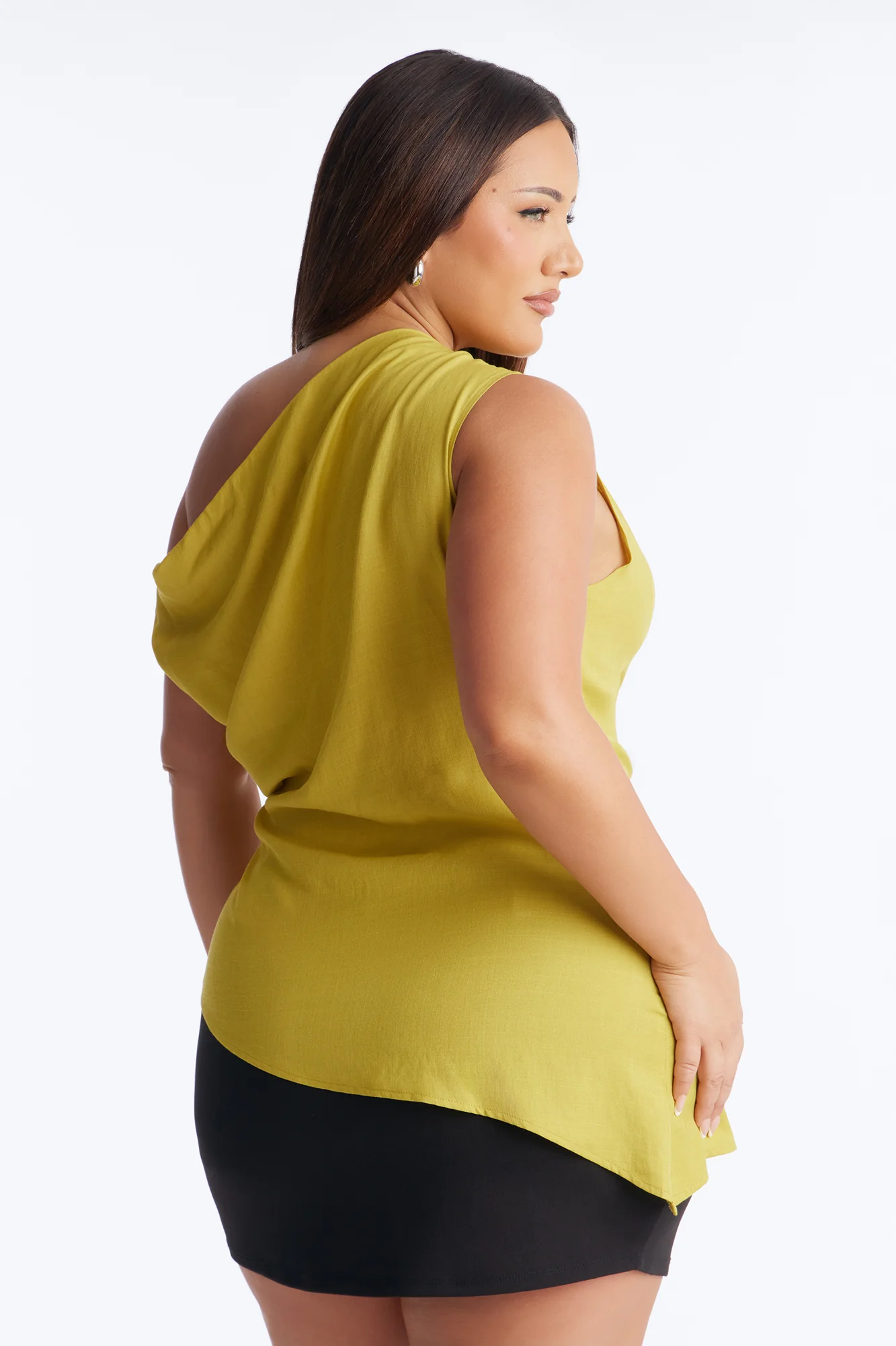 Cutie With A Duty One Shoulder Linen Top - Chartreuse - Image 7
