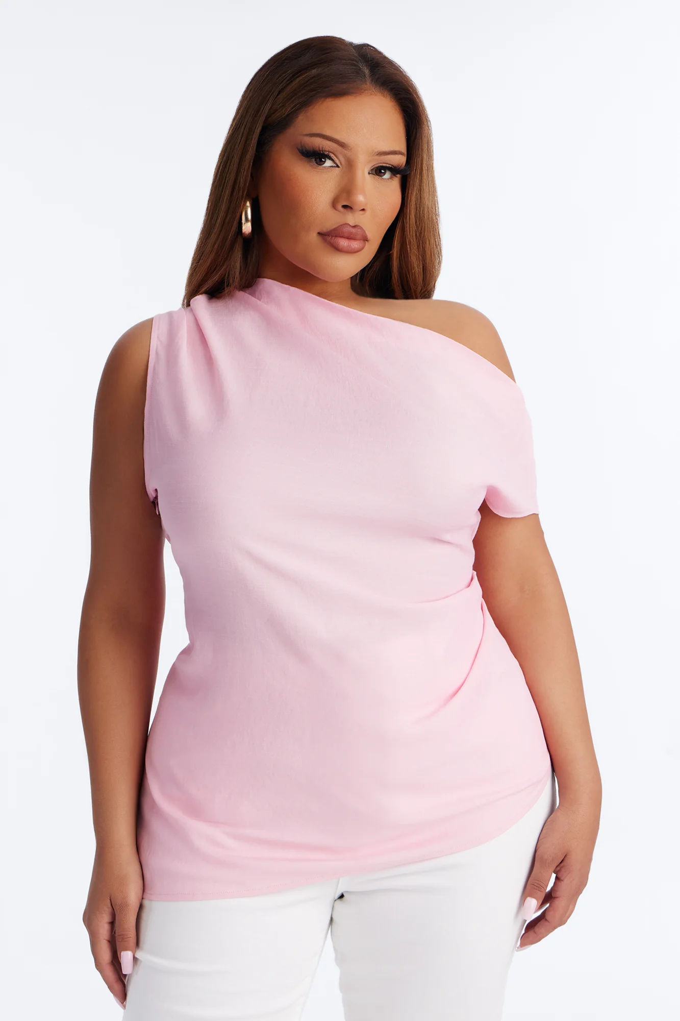 Cutie With A Duty One Shoulder Linen Top - Pink - Image 5