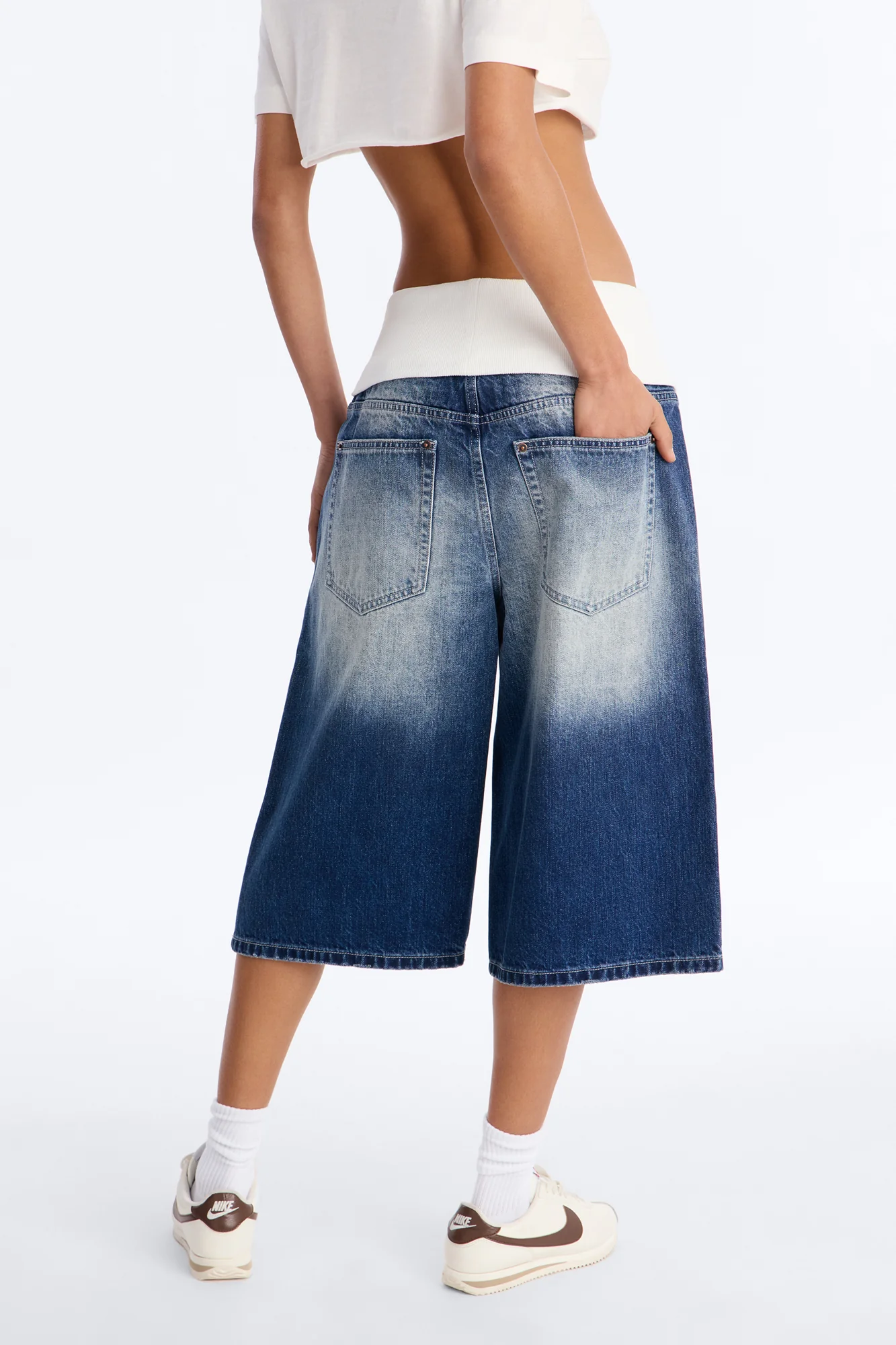 Cyber Crush Foldover Denim Jorts - Dark Wash - Image 4