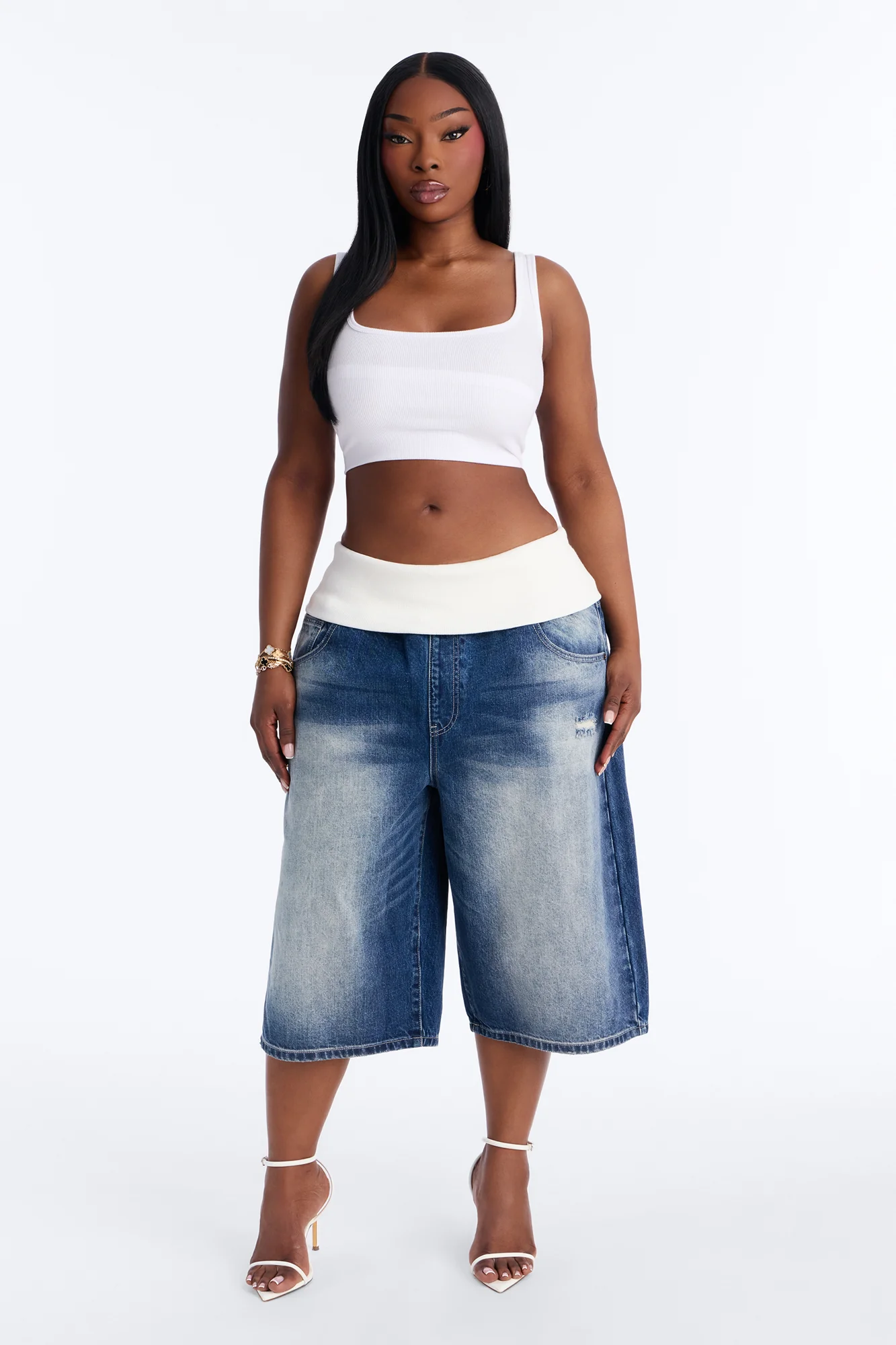 Cyber Crush Foldover Denim Jorts - Dark Wash - Image 5