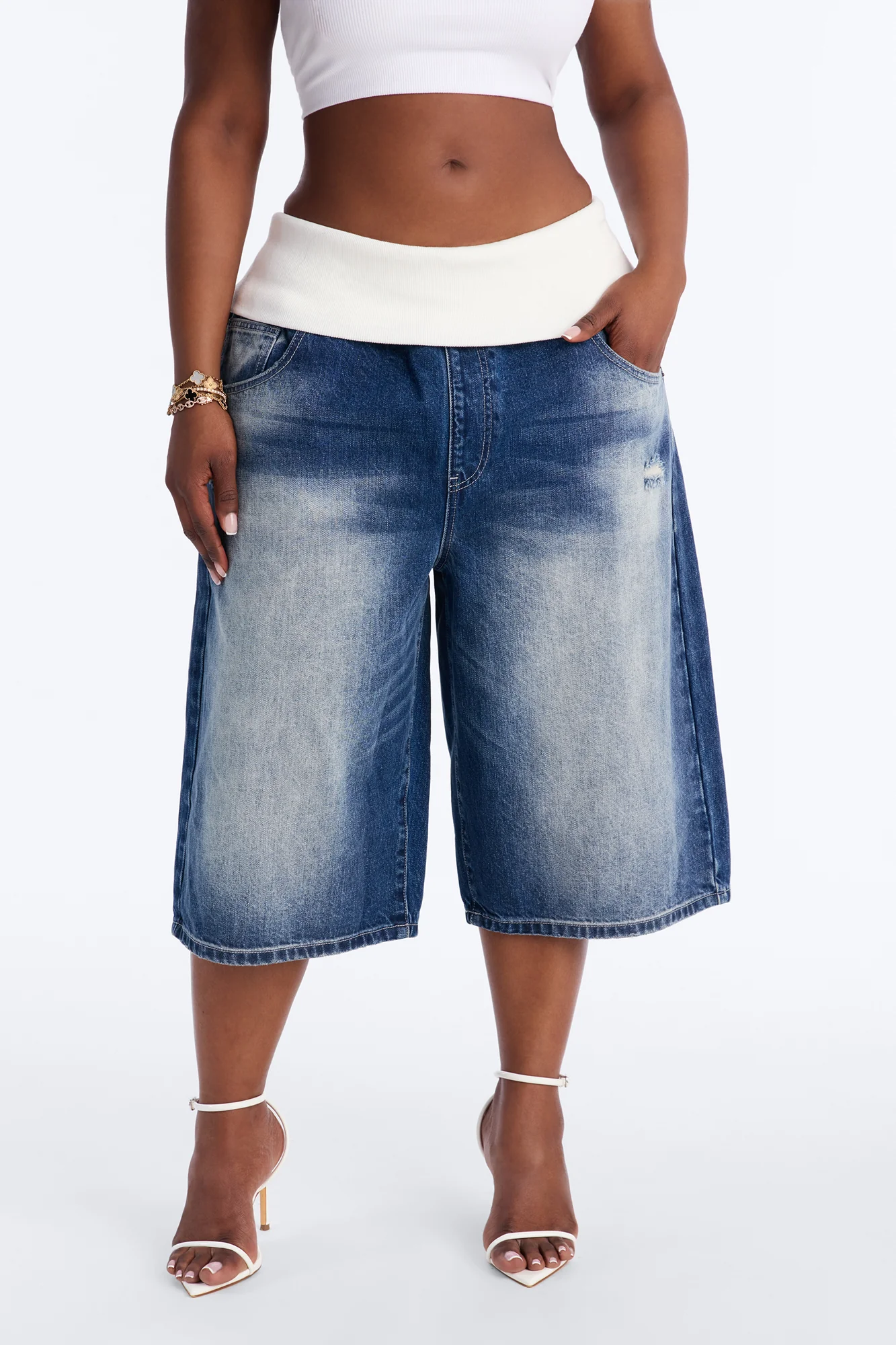 Cyber Crush Foldover Denim Jorts - Dark Wash - Image 6