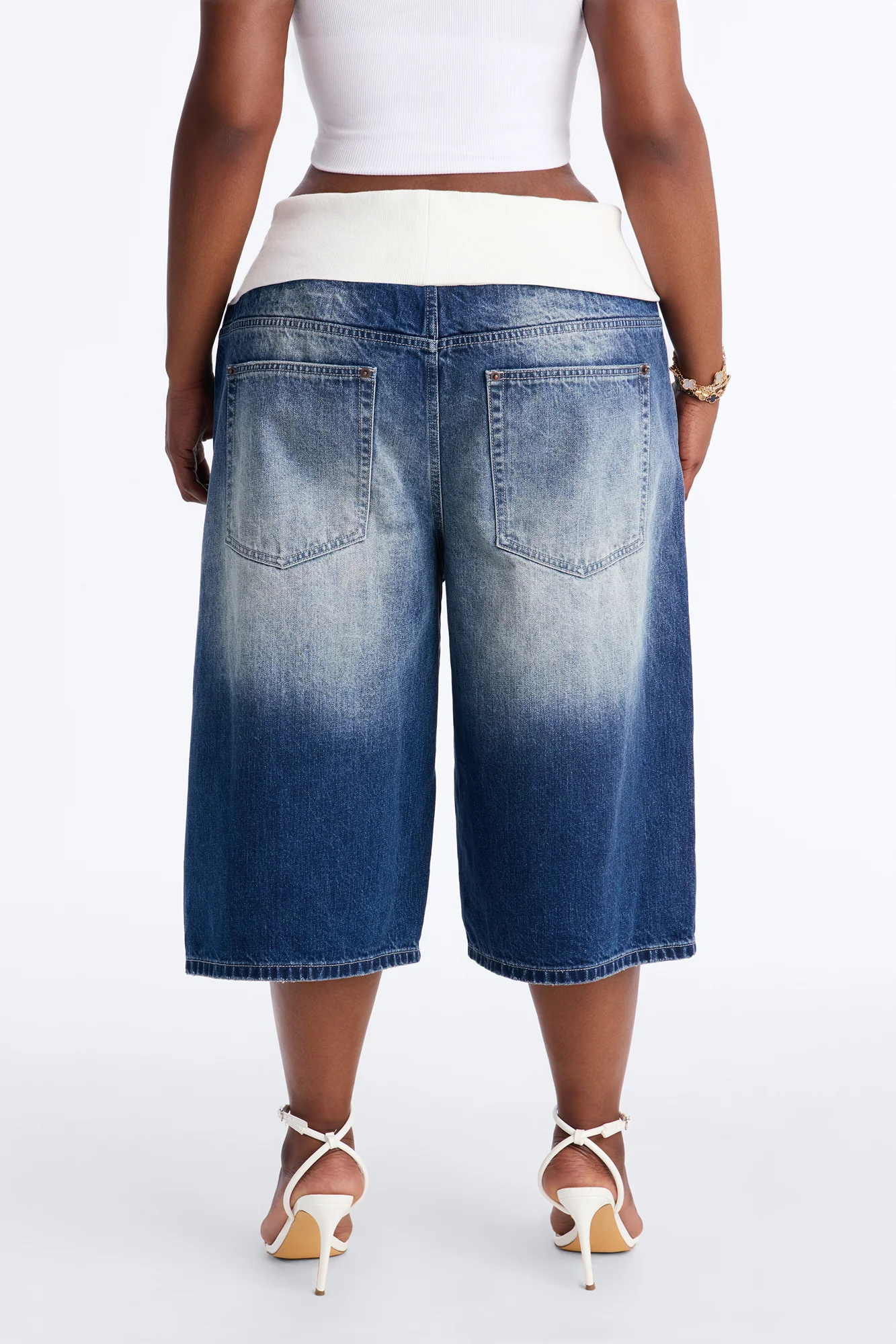 Cyber Crush Foldover Denim Jorts - Dark Wash - Image 7