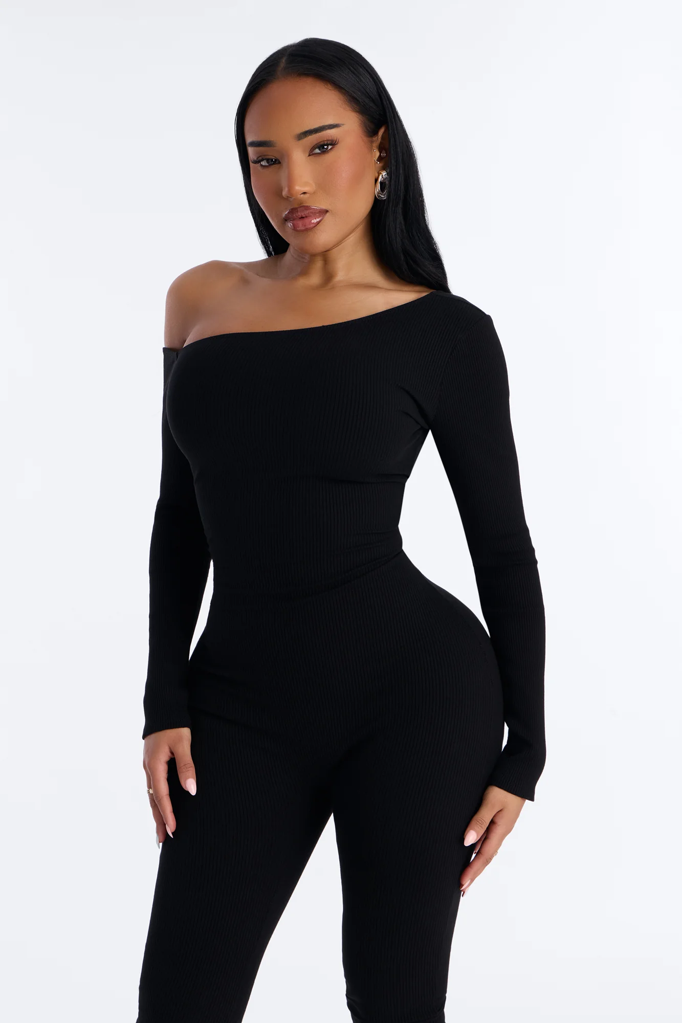 Cyndi Snatched Jumpsuit With Footie - Black - Image 2