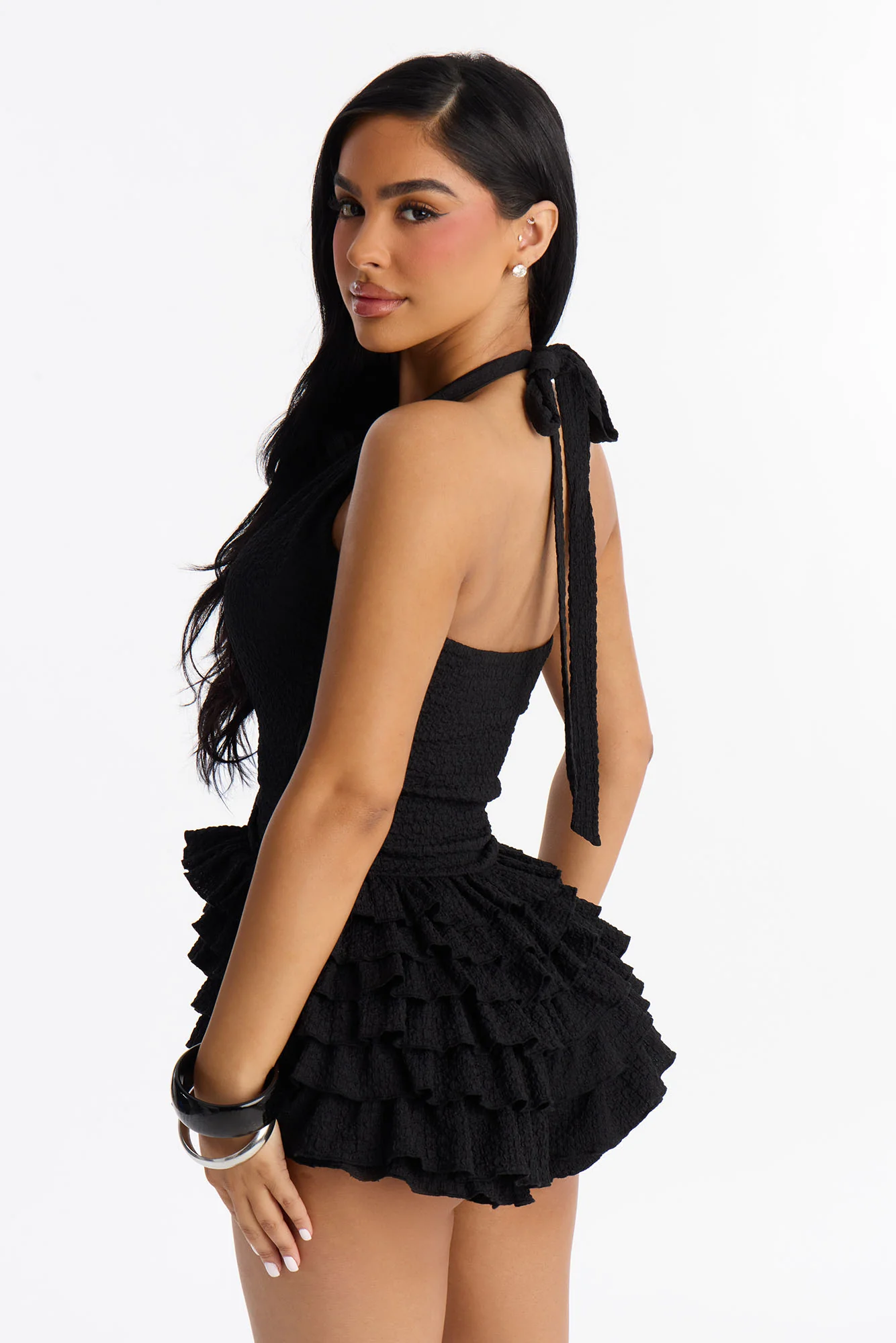 Cynthia Ruffle Micro Romper - Black - Image 3
