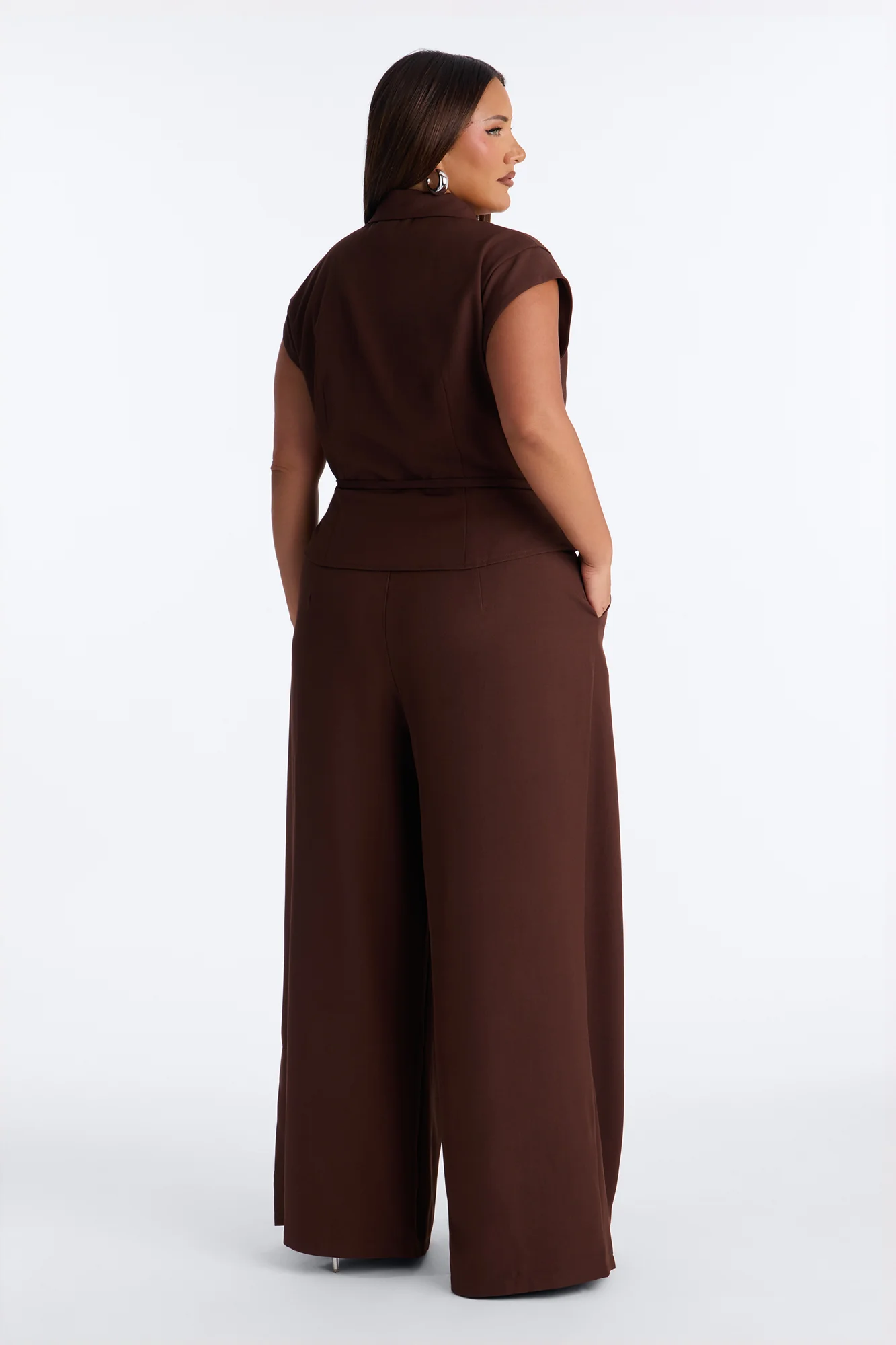 Cynthia Tie Waist Wide Leg Jumpsuit - Chocolate - Image 7