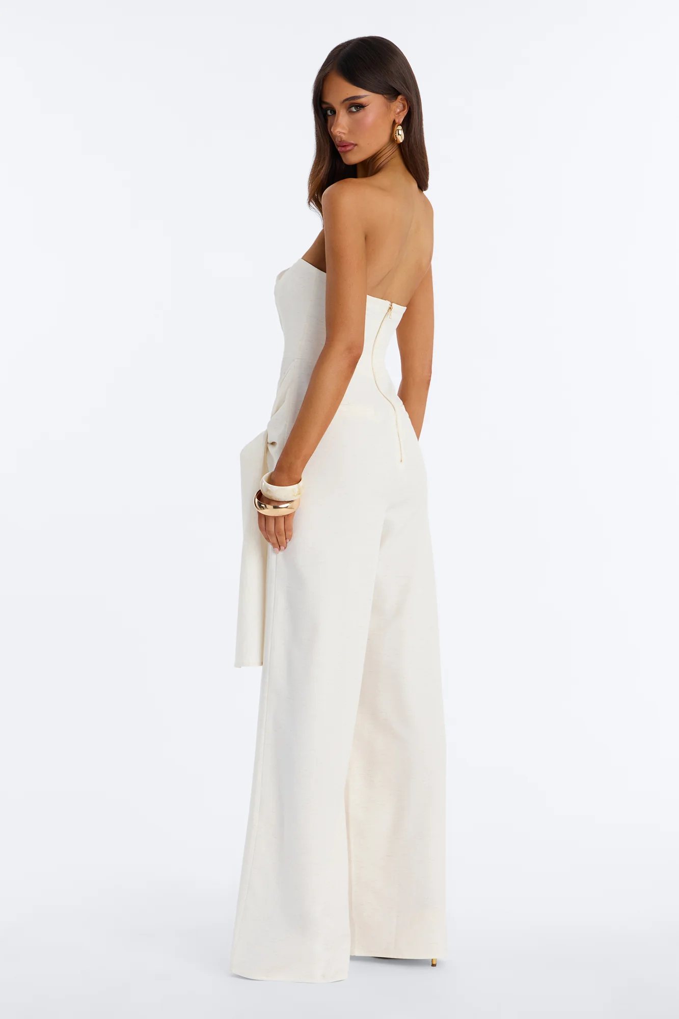 Cyynthia Draped Strapless Jumpsuit - Oatmeal - Image 4