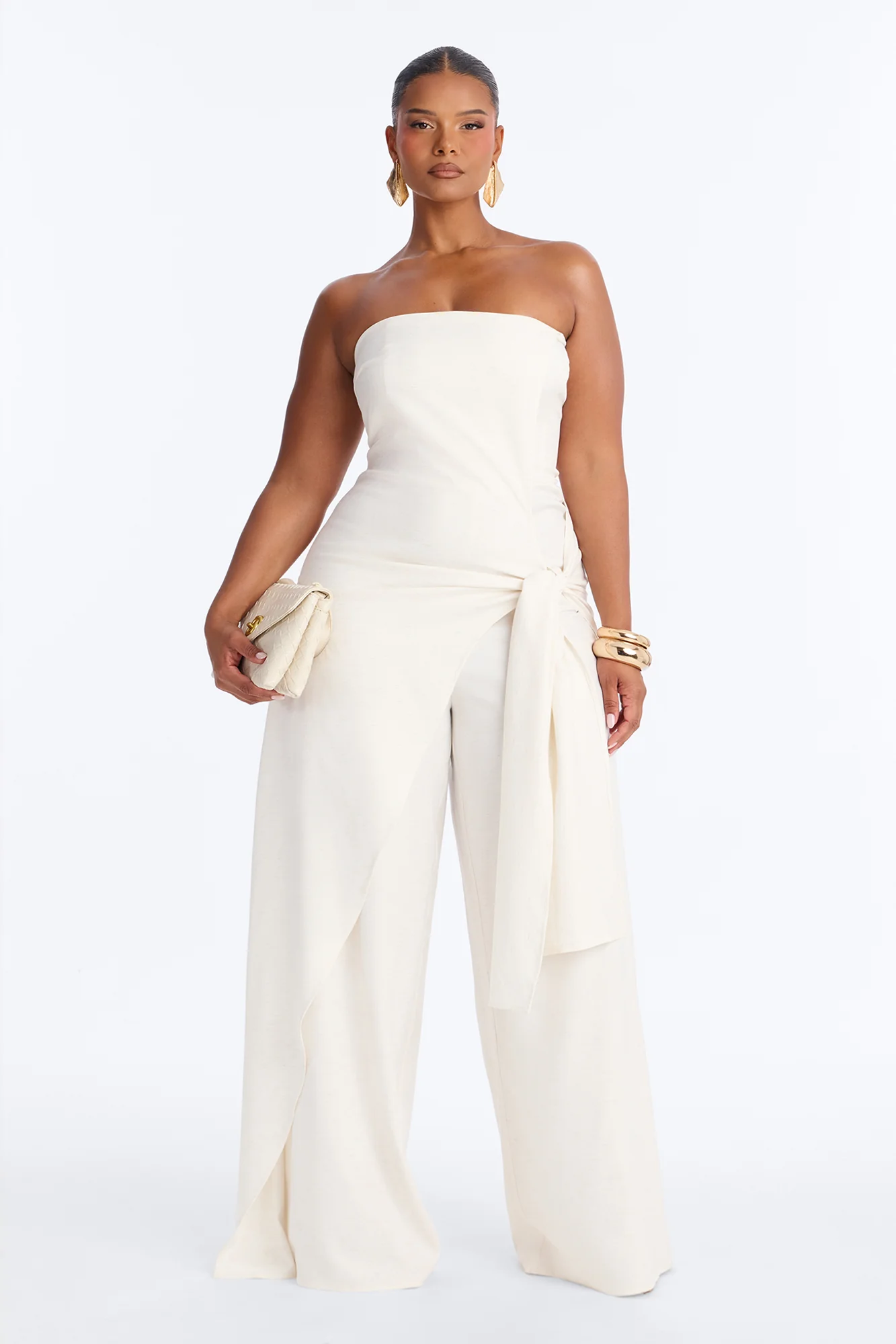 Cyynthia Draped Strapless Jumpsuit - Oatmeal - Image 5