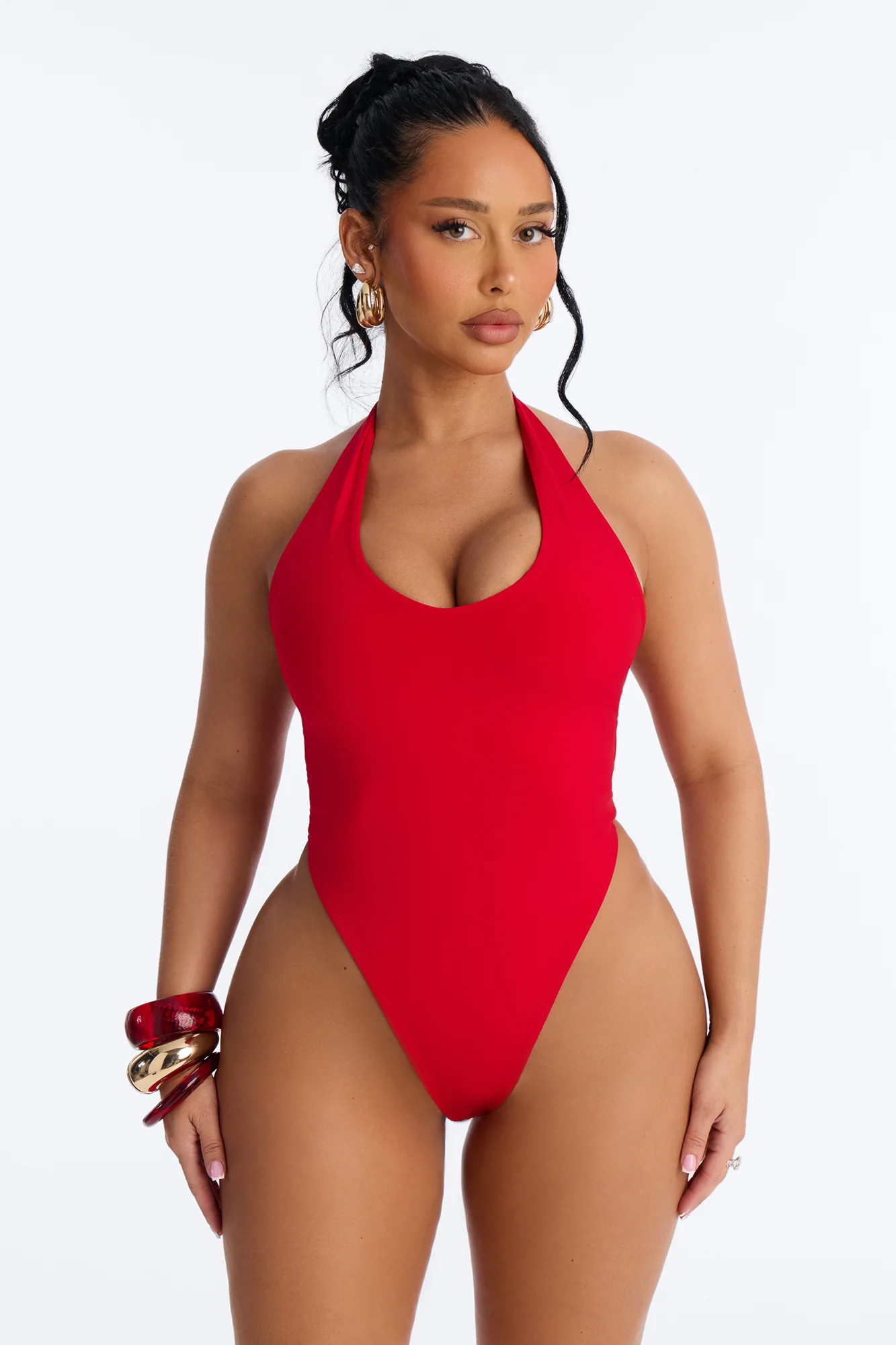 Dahlia Double Lined Bodysuit Skirt Set - Red - Image 3