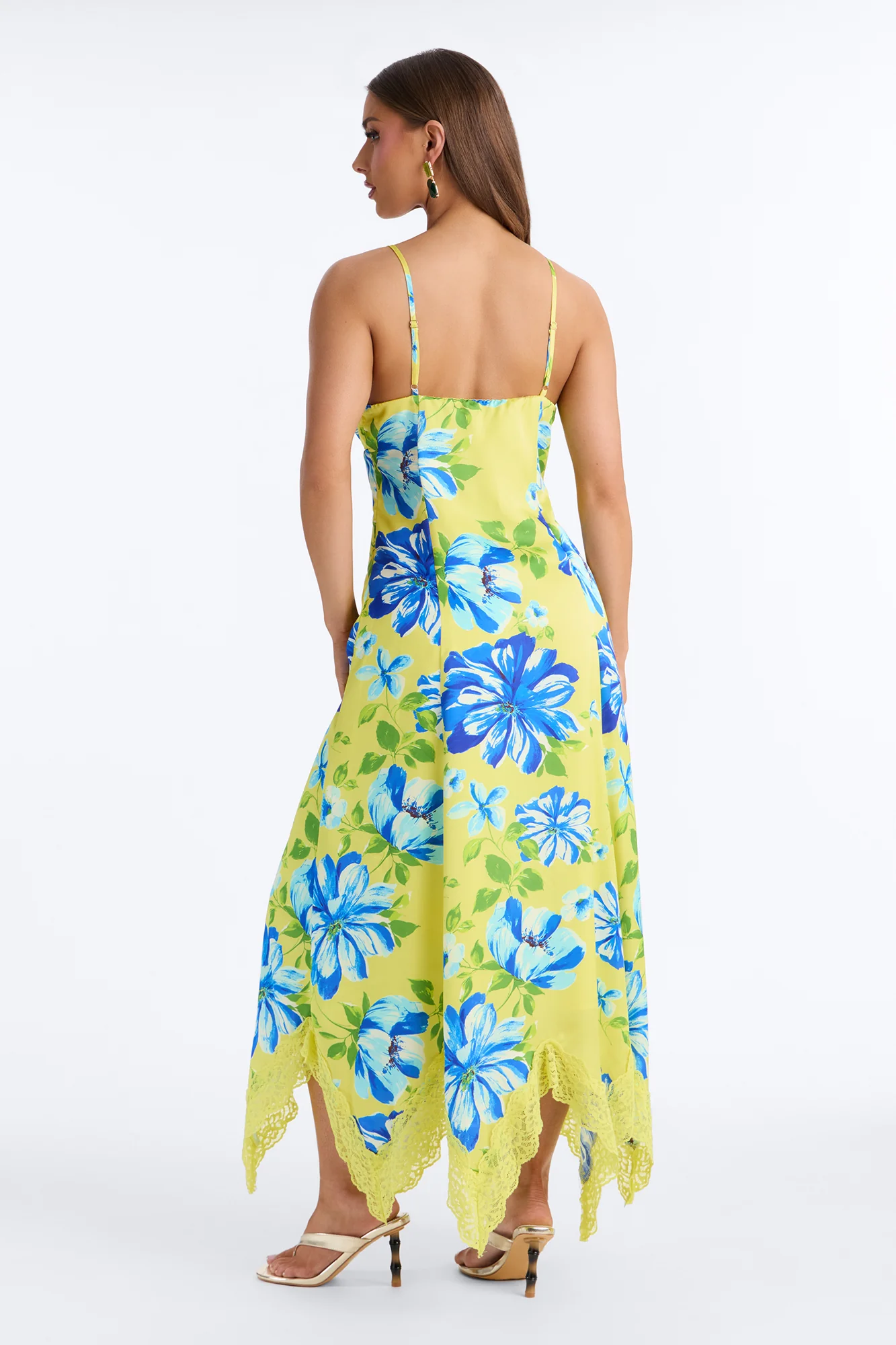 Dahlia Lace Trim Satin Maxi Dress - Yellow/combo - Image 4